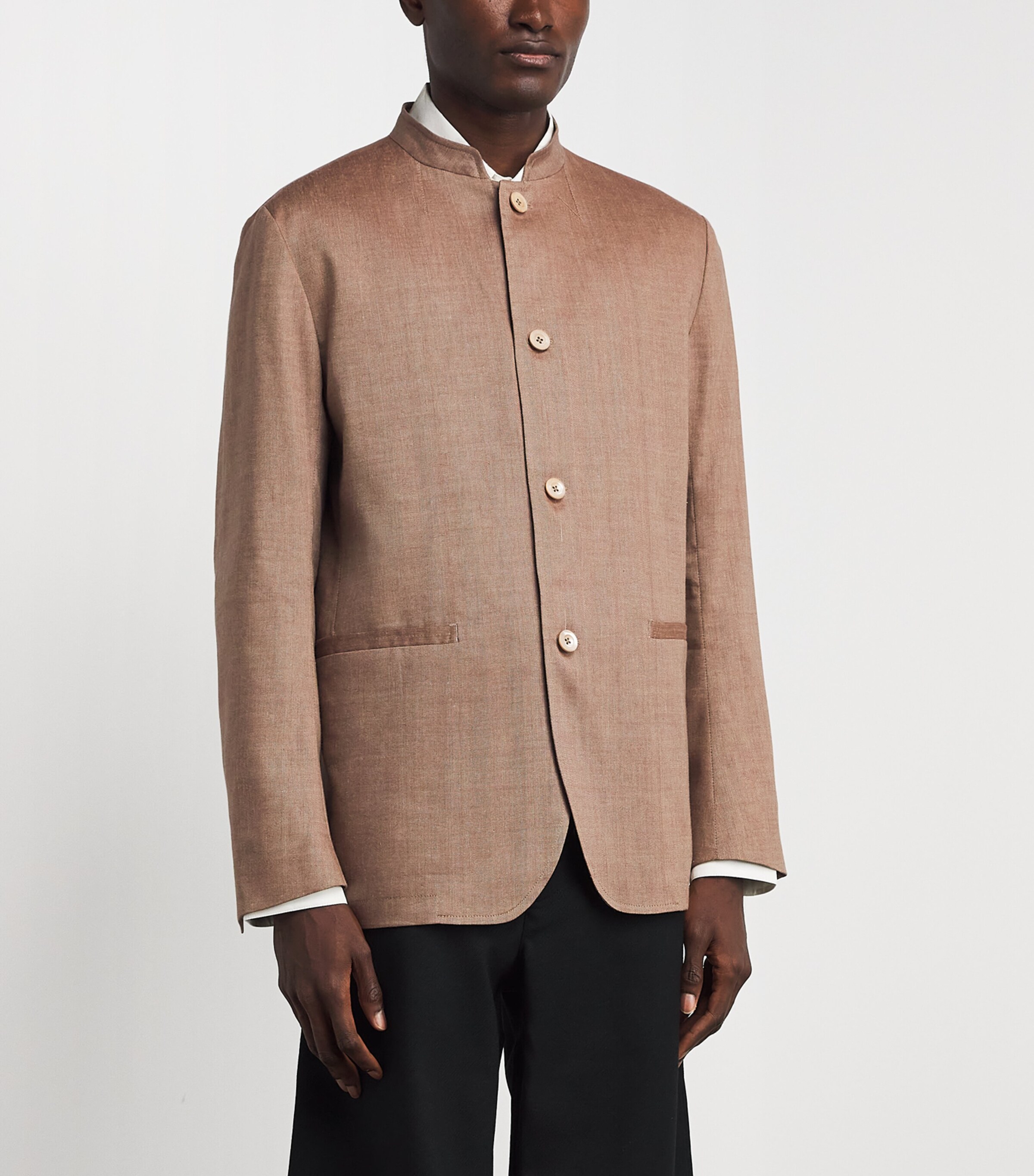 Paul Smith Mens Wool-Linen Stand-Collar Blazer Beige Image 4