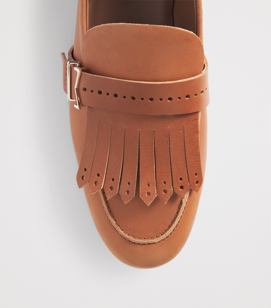 Max Mara Leather Fringe Loafers Amber Brown Image 6