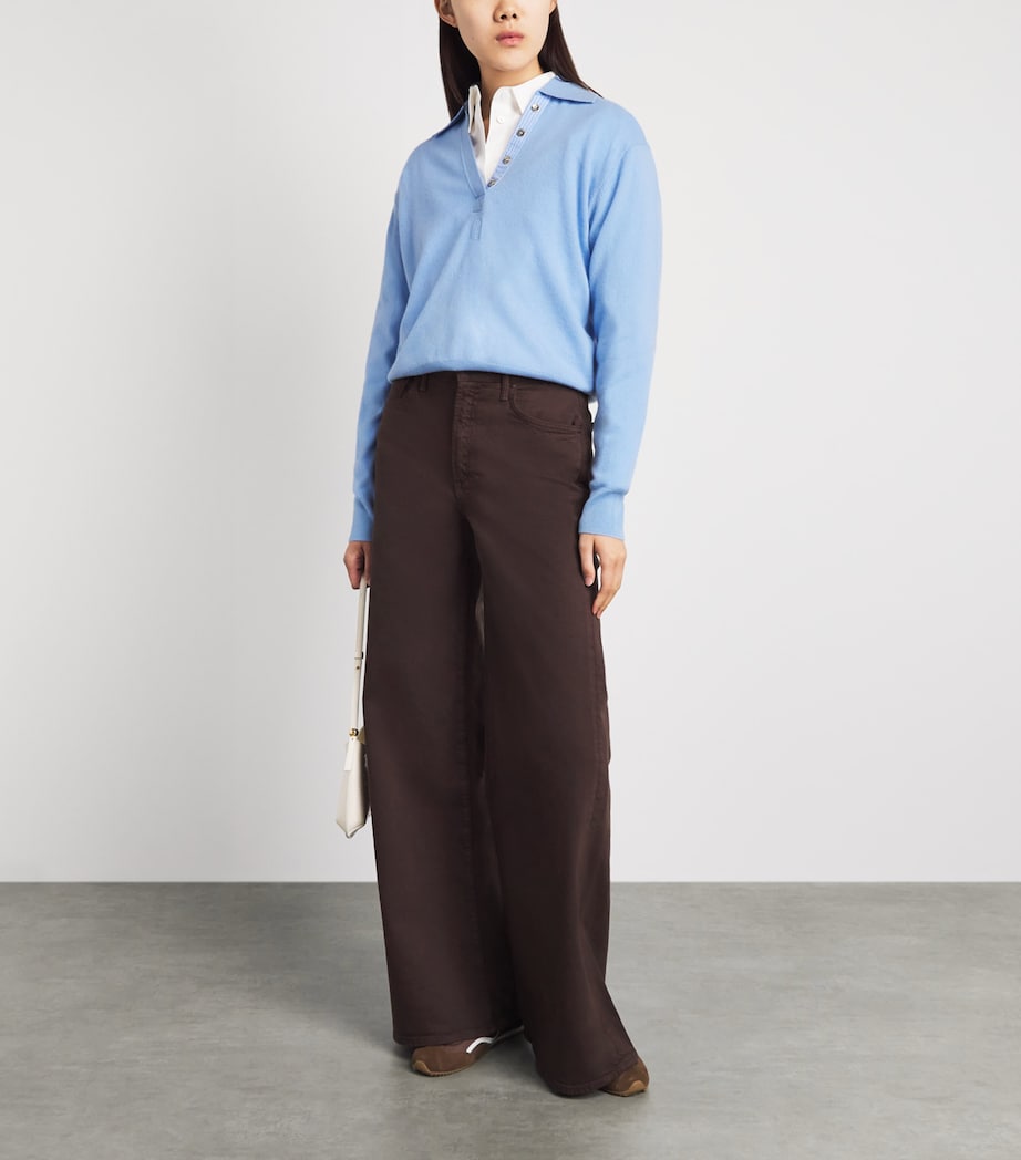 Claudie Pierlot Womens Wool-Cashmere Polo Sweater Sky Blue Image 2