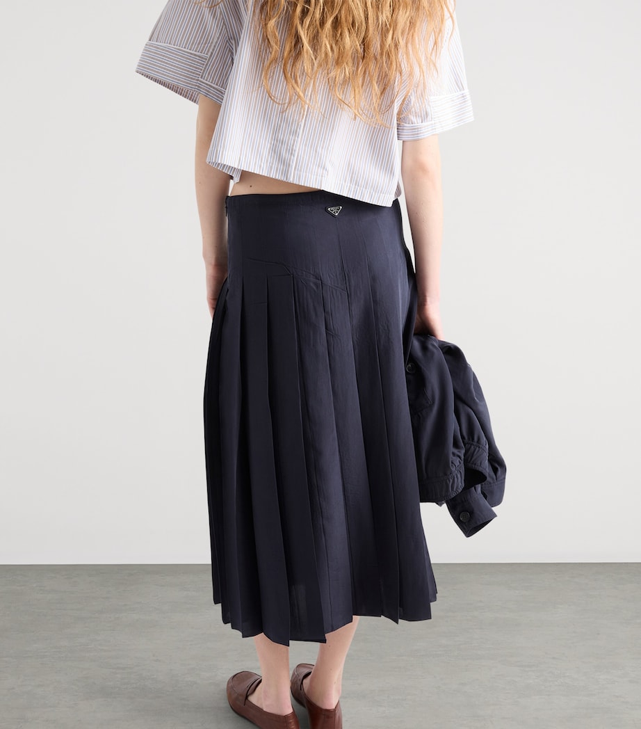 Prada Womens Silk Pleated Midi Skirt Image 5