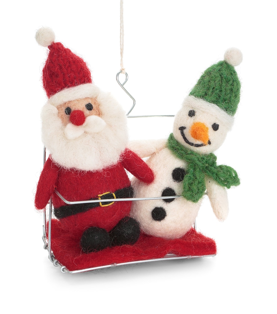 Harrods Santa & Snowman Chair Lift Tree Decoration White Red Green Image 1