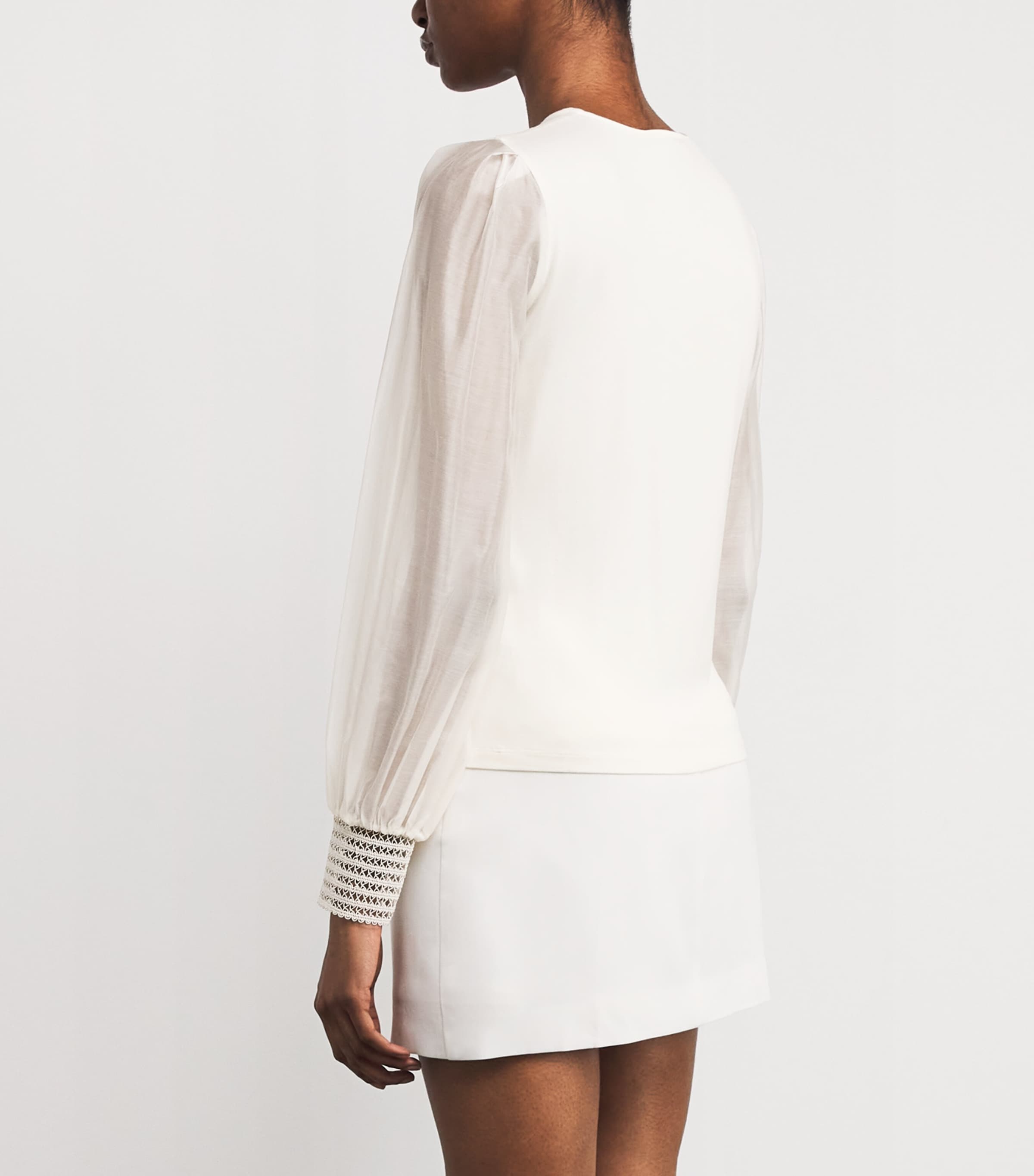 ME+EM Womens Jersey Ballon-Sleeve Blouse Cream Image 4