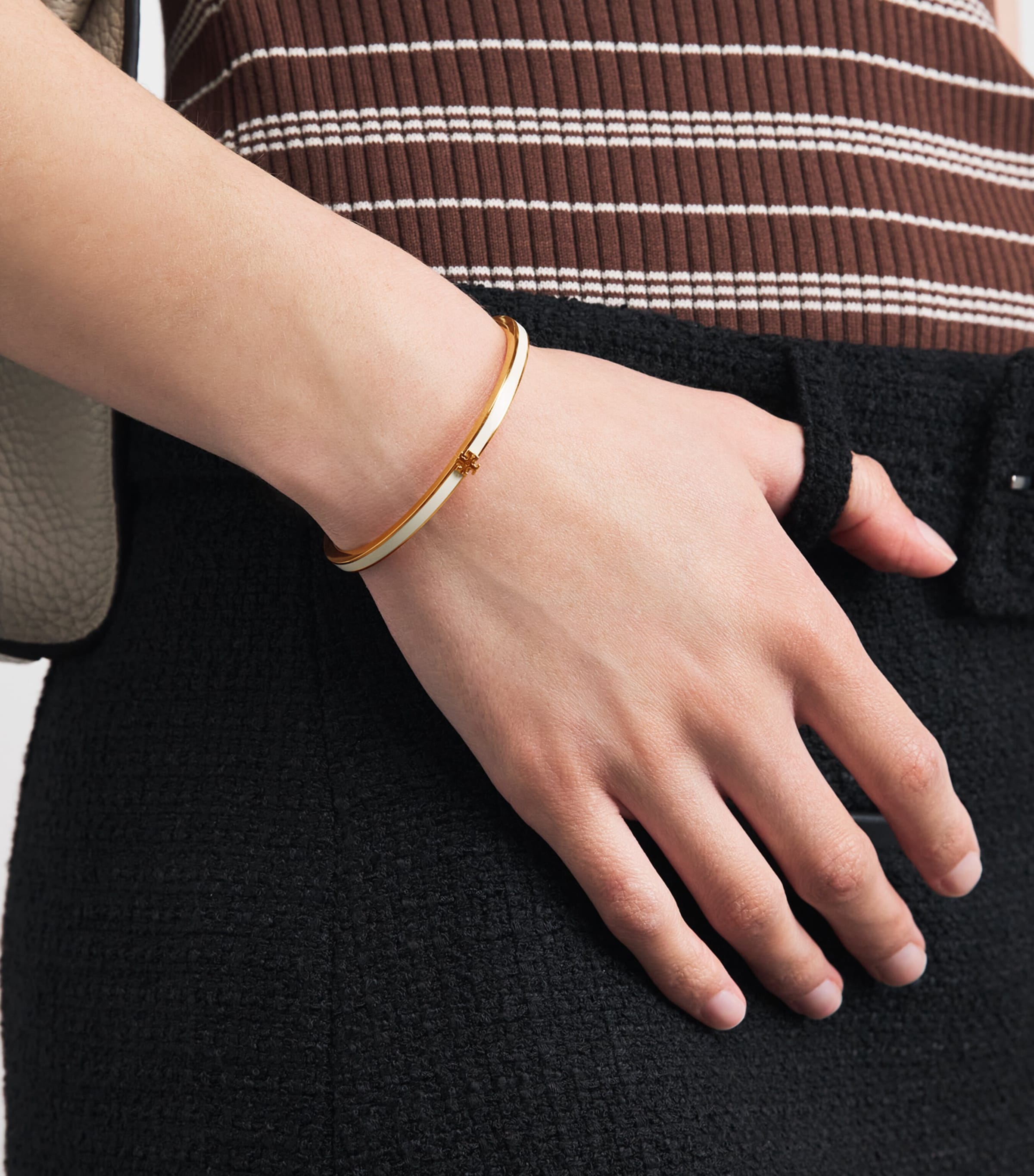 Tory Burch Gold-Plated Enamel Thin Icon Bangle Tory Gld/nw Ivry Image 2