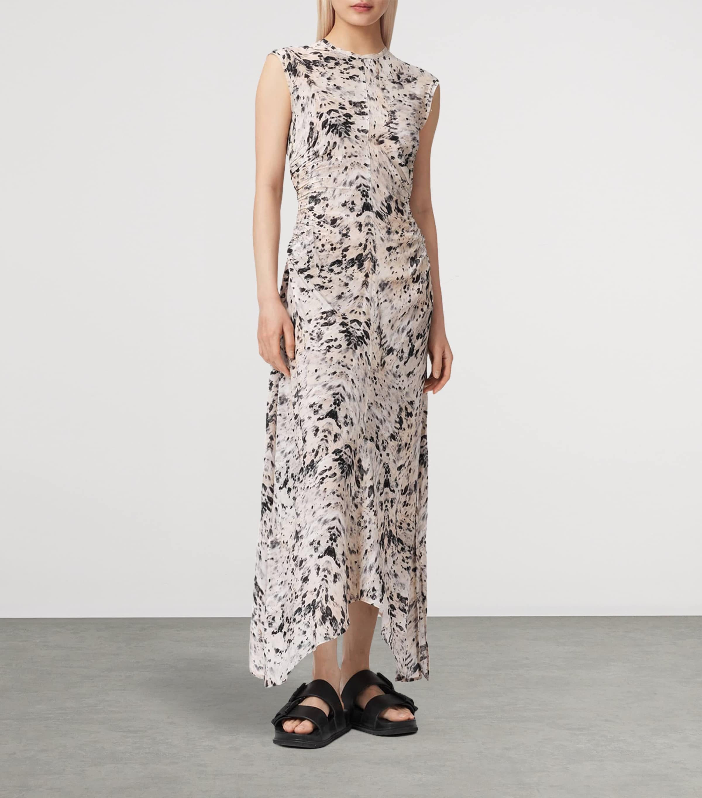 AllSaints Womens Printed Asymmetric Noor Maxi Dress Canter Ecru White Image 3