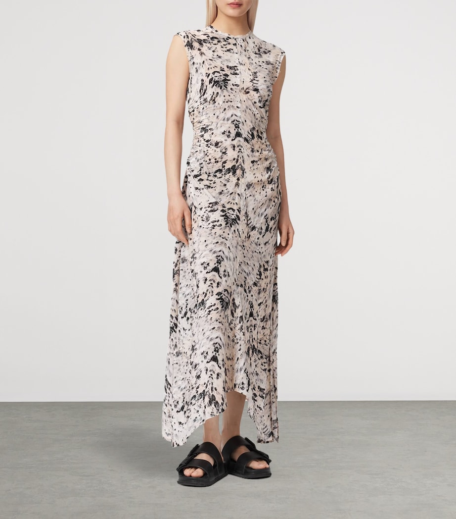 AllSaints Womens Printed Asymmetric Noor Maxi Dress Canter Ecru White Image 3
