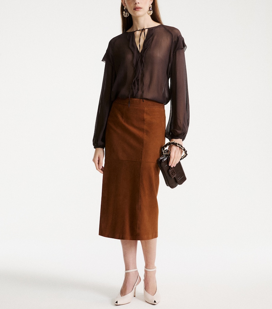 Marella Womens Suede Panelled Skirt Cognac Image 2