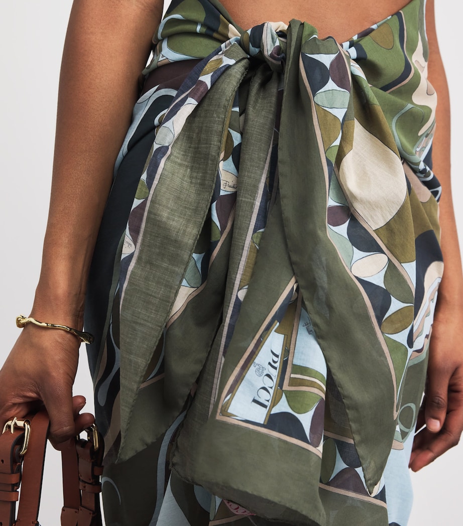 PUCCI Womens Cotton Printed Sarong Khaki Image 3