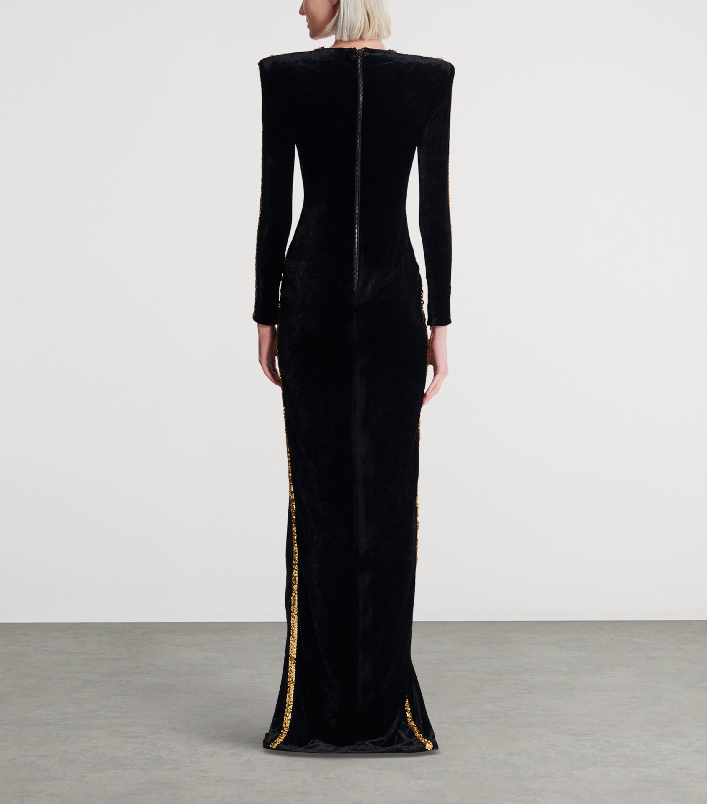 Balmain Womens Velvet Embellished Gown Ead Noir/or Image 6