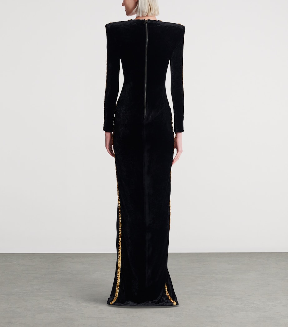 Balmain Womens Velvet Embellished Gown Ead Noir/or Image 6