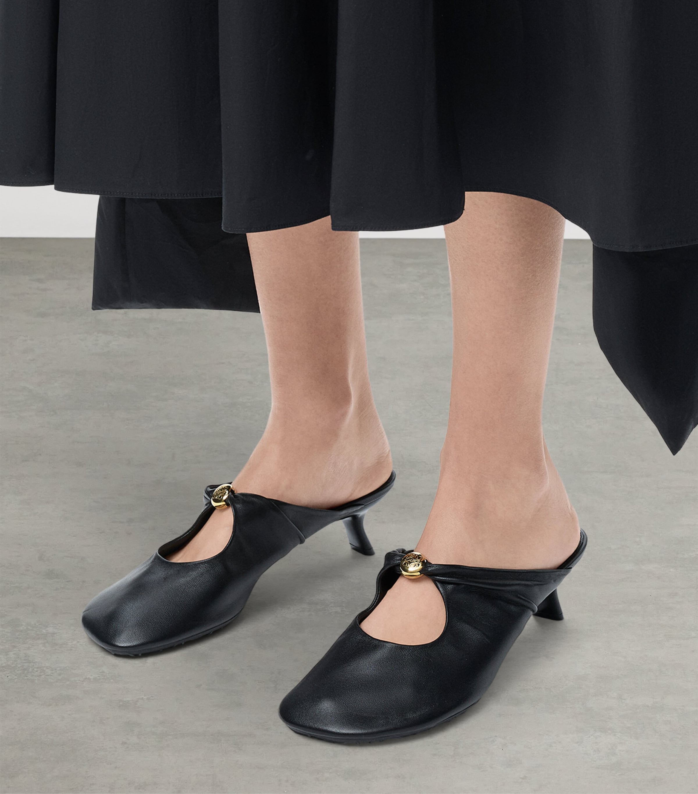 Lambskin Pebble Soft Heeled Mules 45 BLACK Image 3