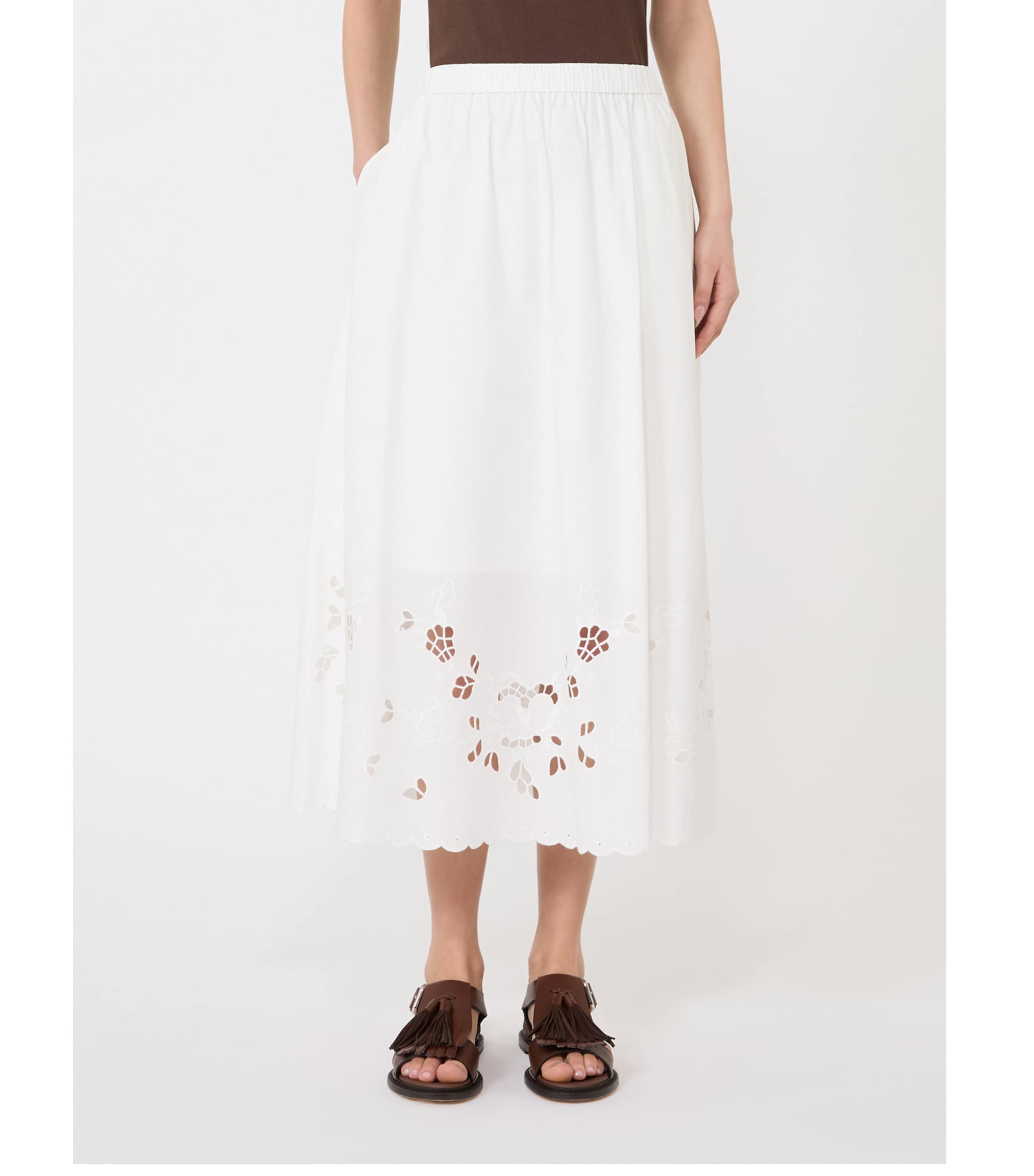 Weekend Max Mara Womens Cotton Cut-Out Midi Skirt White Image 2