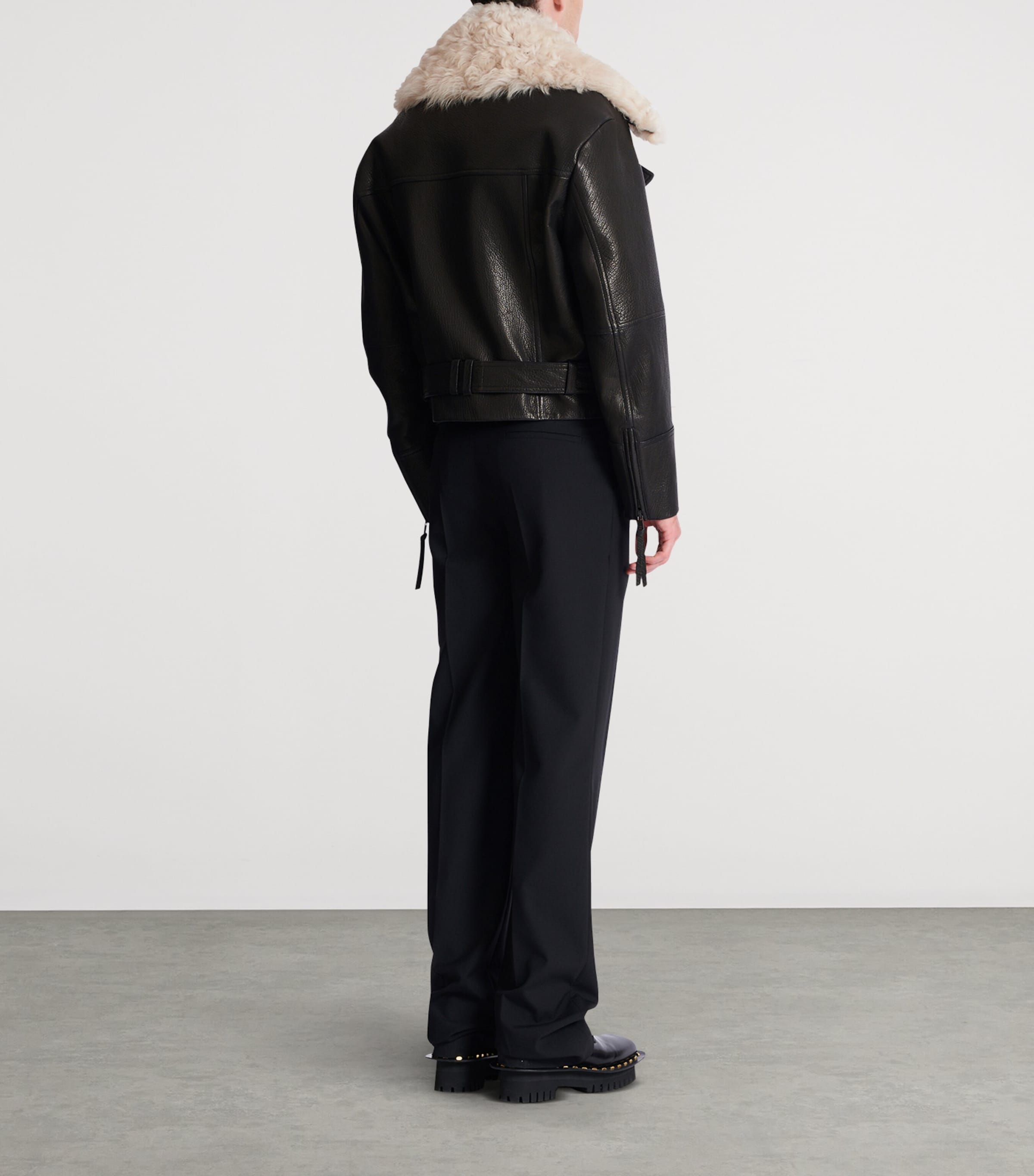 Fur-Trim Collar Leather Jacket ECJ NOIR/NATUREL Image 6