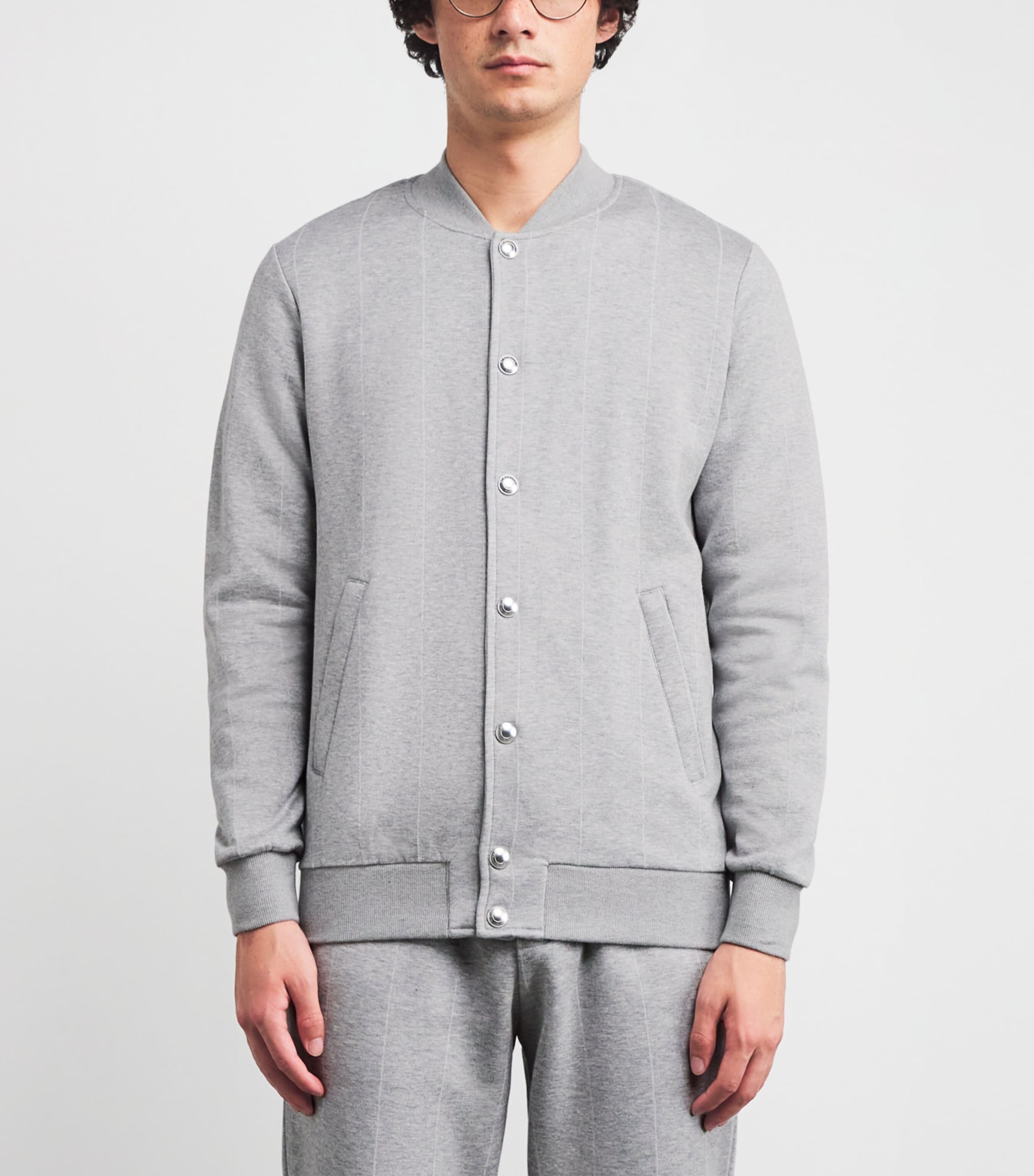 Cotton-Blend Stripe Bomber Jacket GRIGIO CHIARO MELANG Image 3