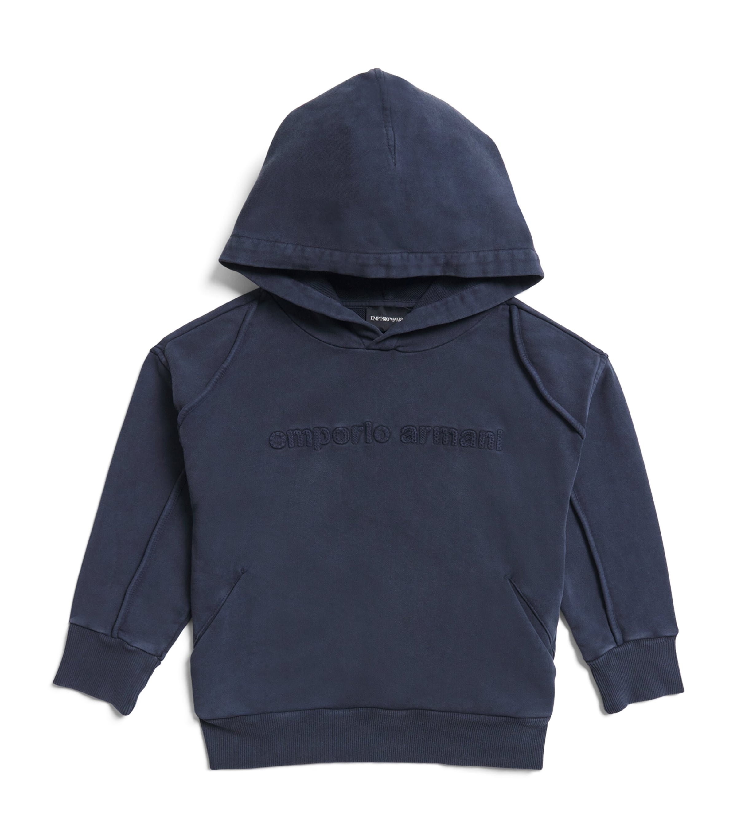 Emporio Armani Cotton Embroidered Logo Hoodie In Blue