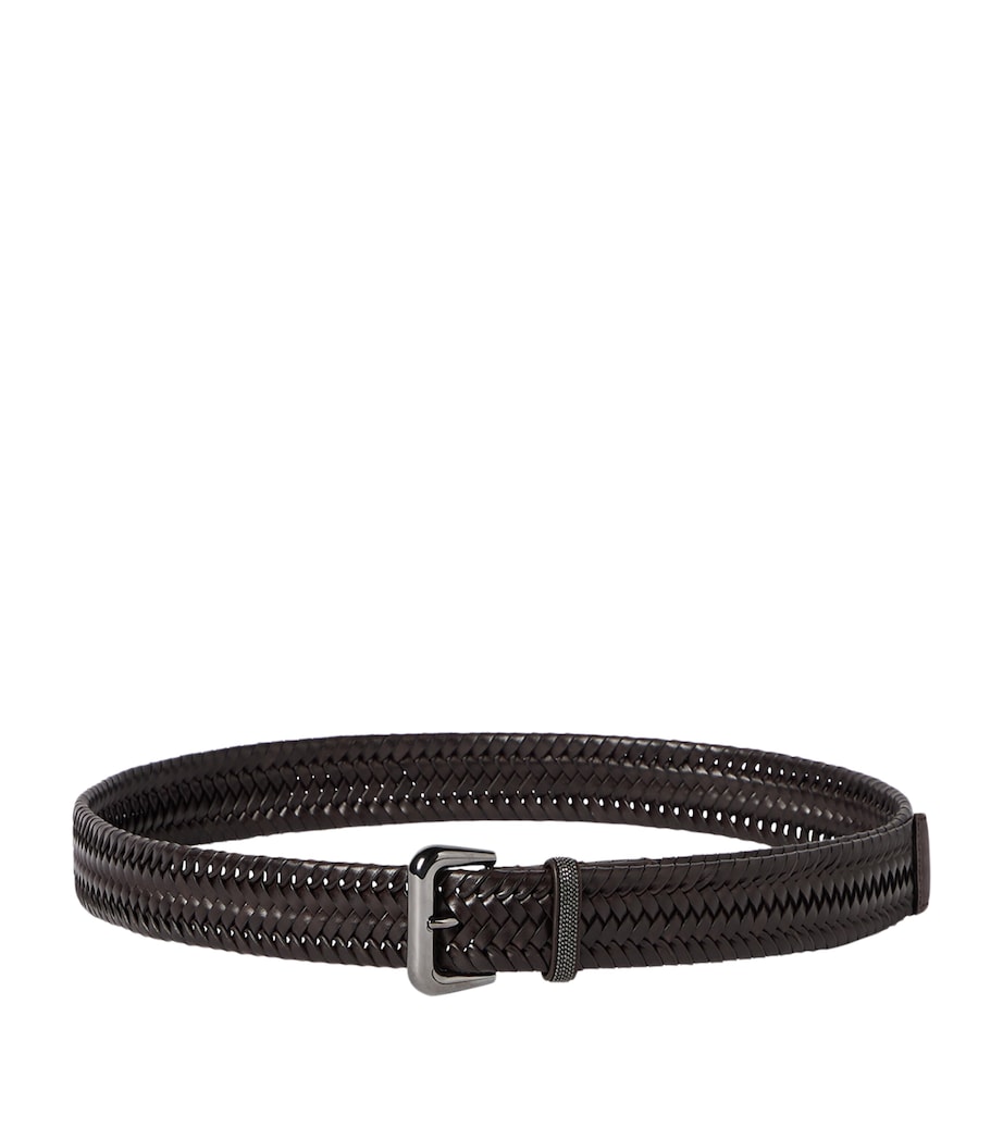 Brunello Cucinelli Leather Woven Belt Cmoro Image 1
