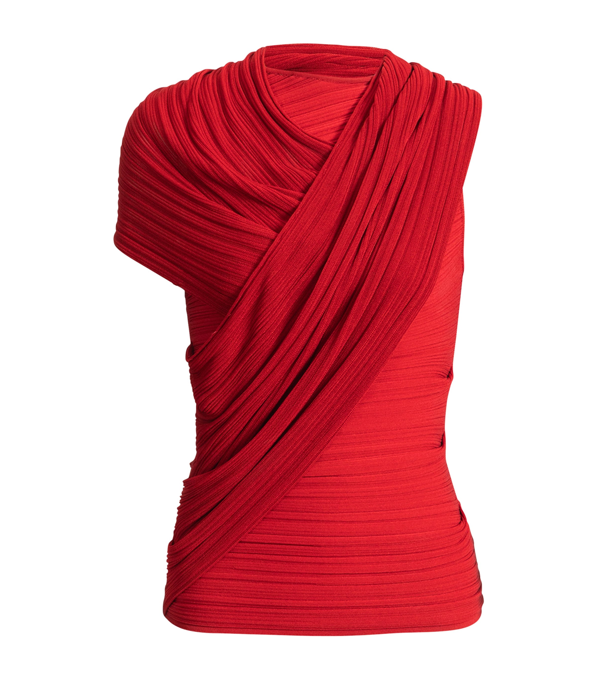 Balmain Womens Ruched Asymmetrical Top Rouge Carmin Image 1