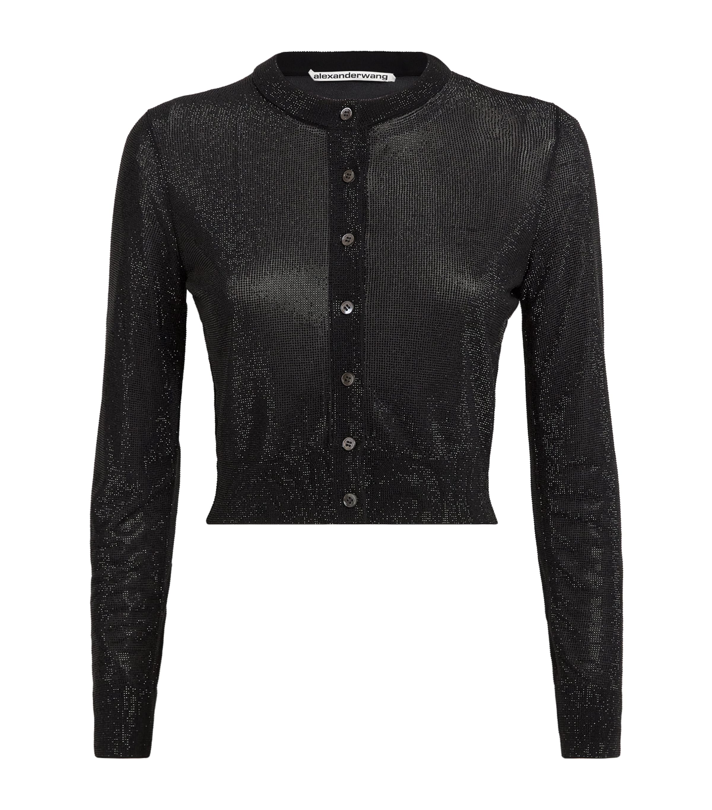 Alexander Wang Cropped Rhinestone Cardigan In Black