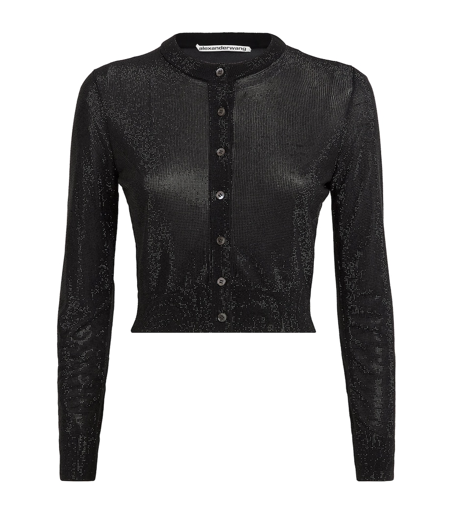 Cropped Rhinestone Cardigan 001 BLACK Image 1