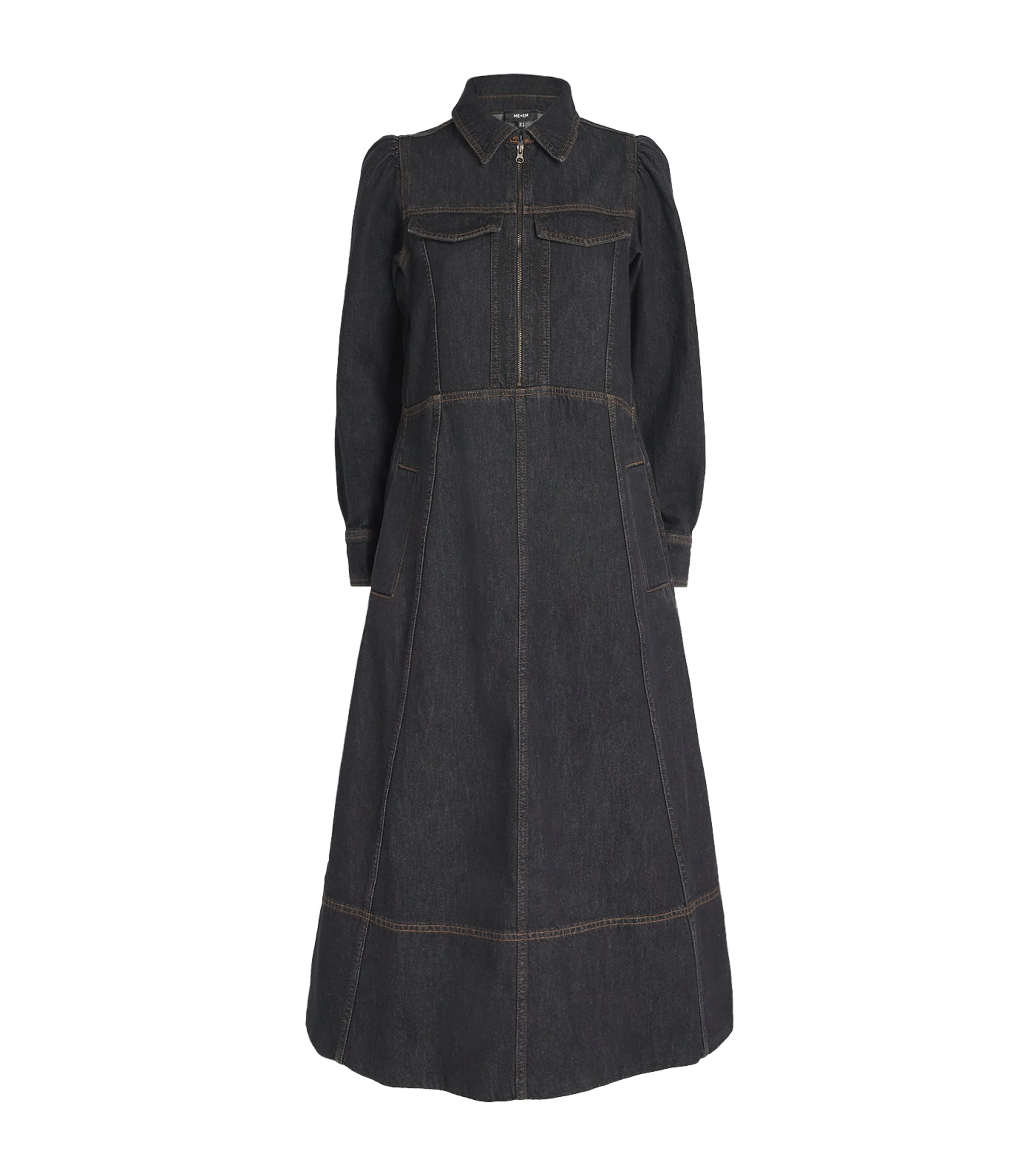 Me+em Denim Zipped Midi Shirt Dress In Black