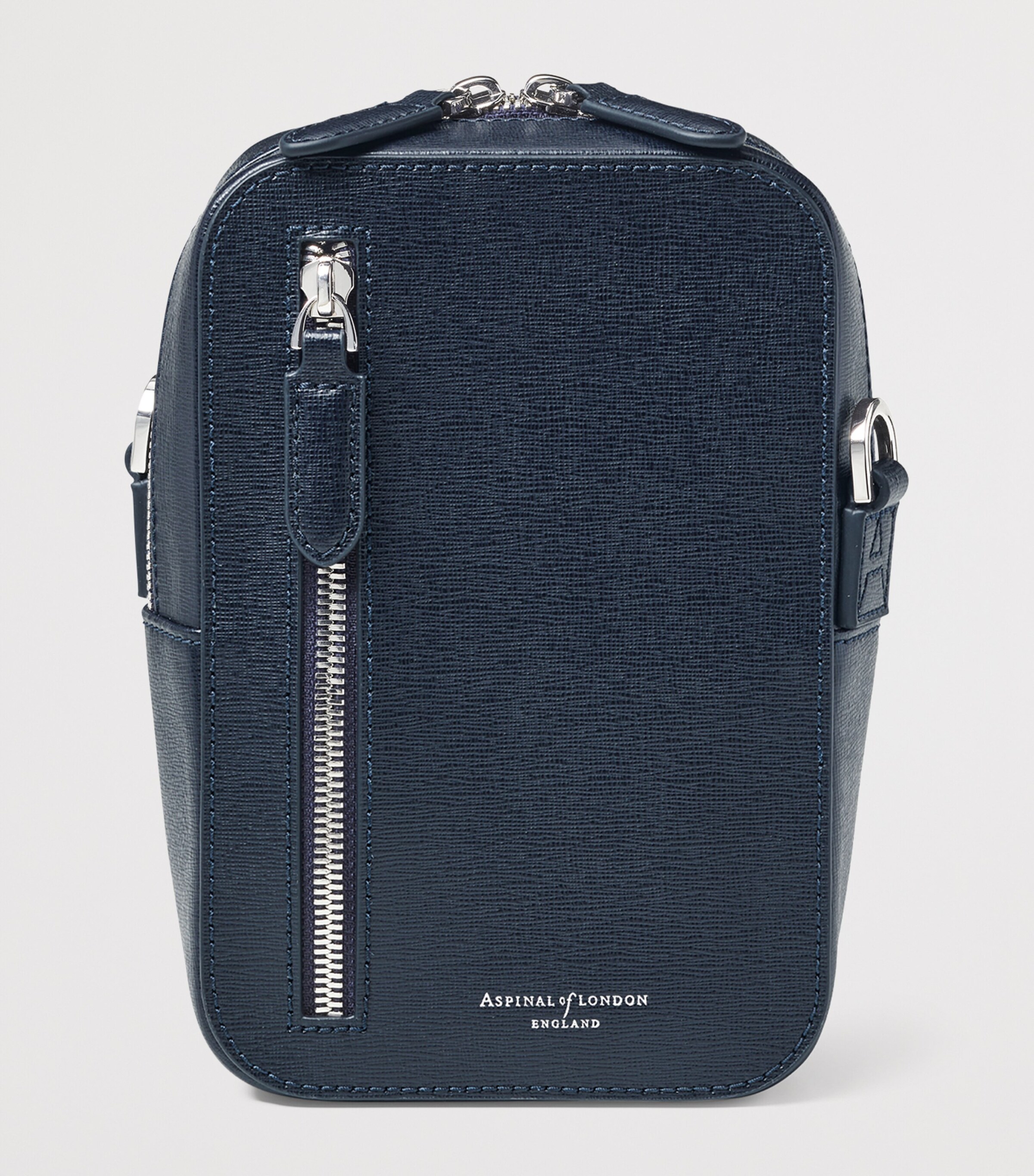 Aspinal Of London Leather Reporter North South Cross-Body Bag Navy Image 2