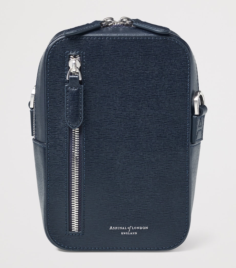 Aspinal Of London Leather Reporter North South Cross-Body Bag Navy Image 2