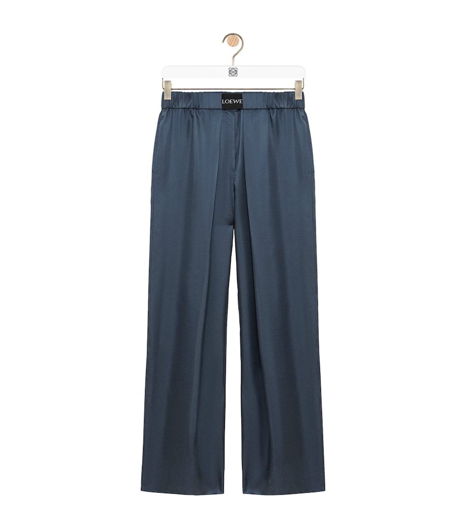 LOEWE Womens Silk-Blend Logo Waistband Trousers Dark Grey Image 1
