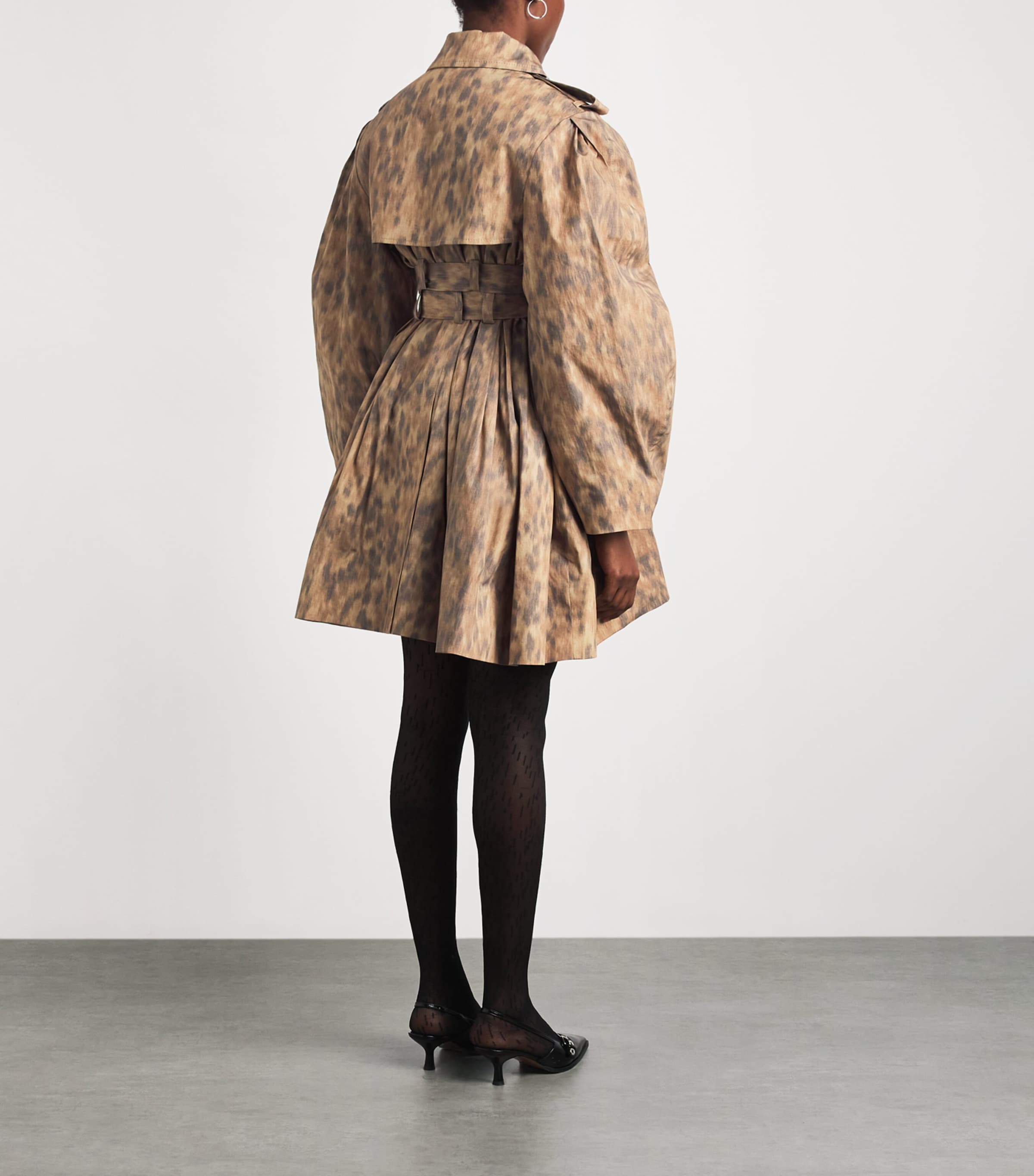 GANNI Womens Stretch-Cotton Leopard Print Belted Trench Coat Zzt Burro Image 4