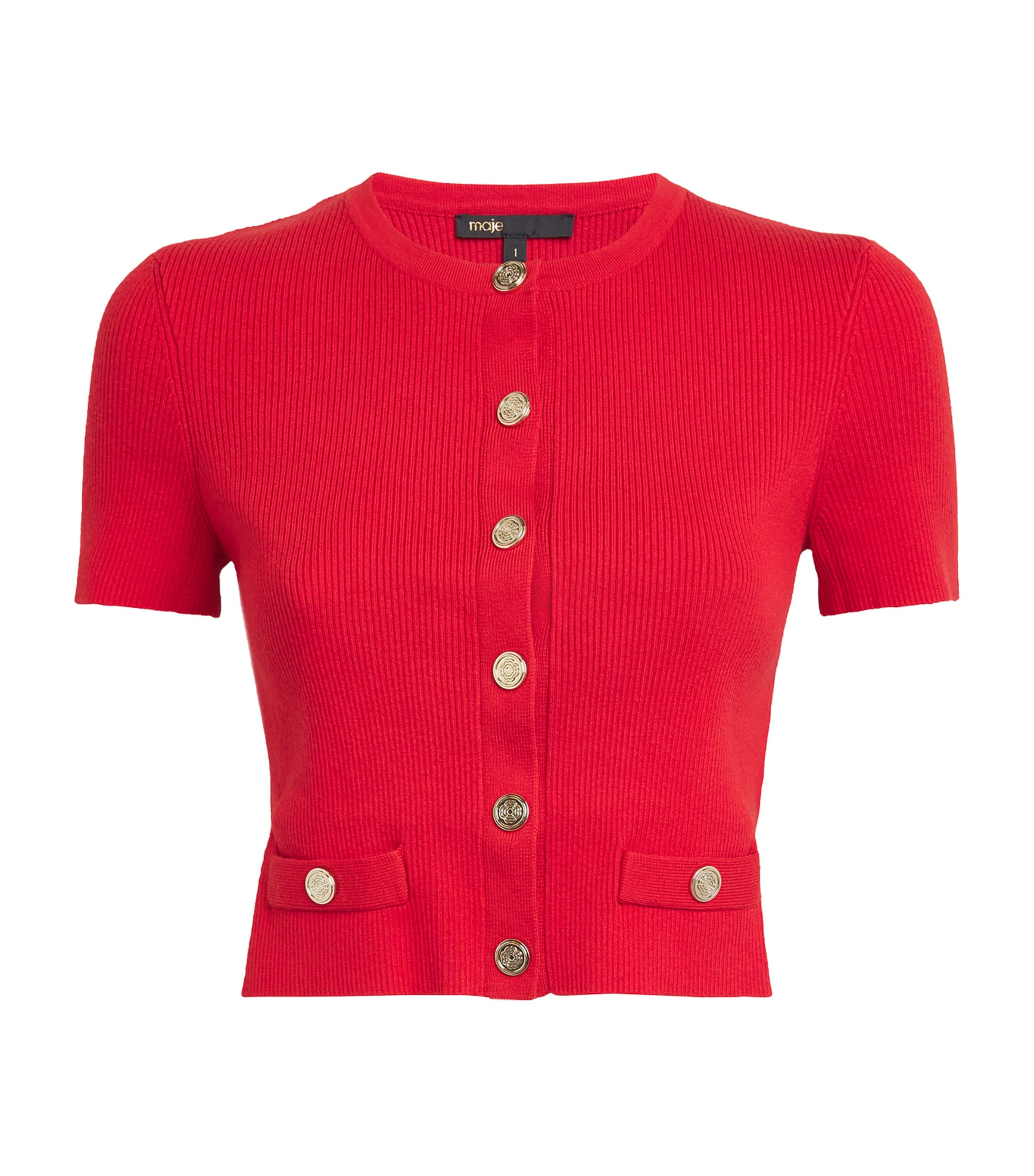 Maje Cropped Cardigan With Gold Buttons In Red