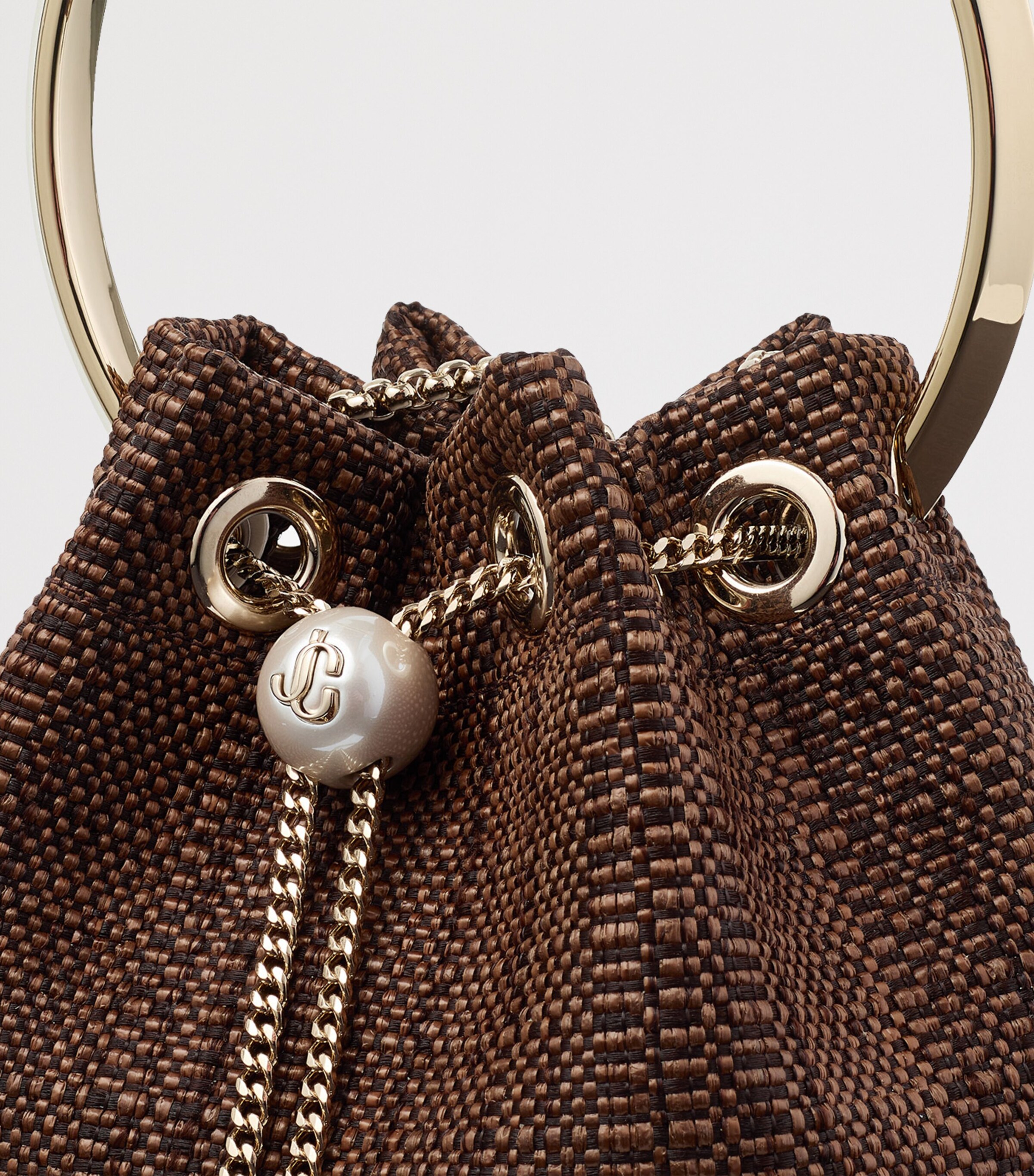 Jimmy Choo Bon Bon Woven Top-Handle Bag Tan/light Gold Image 6