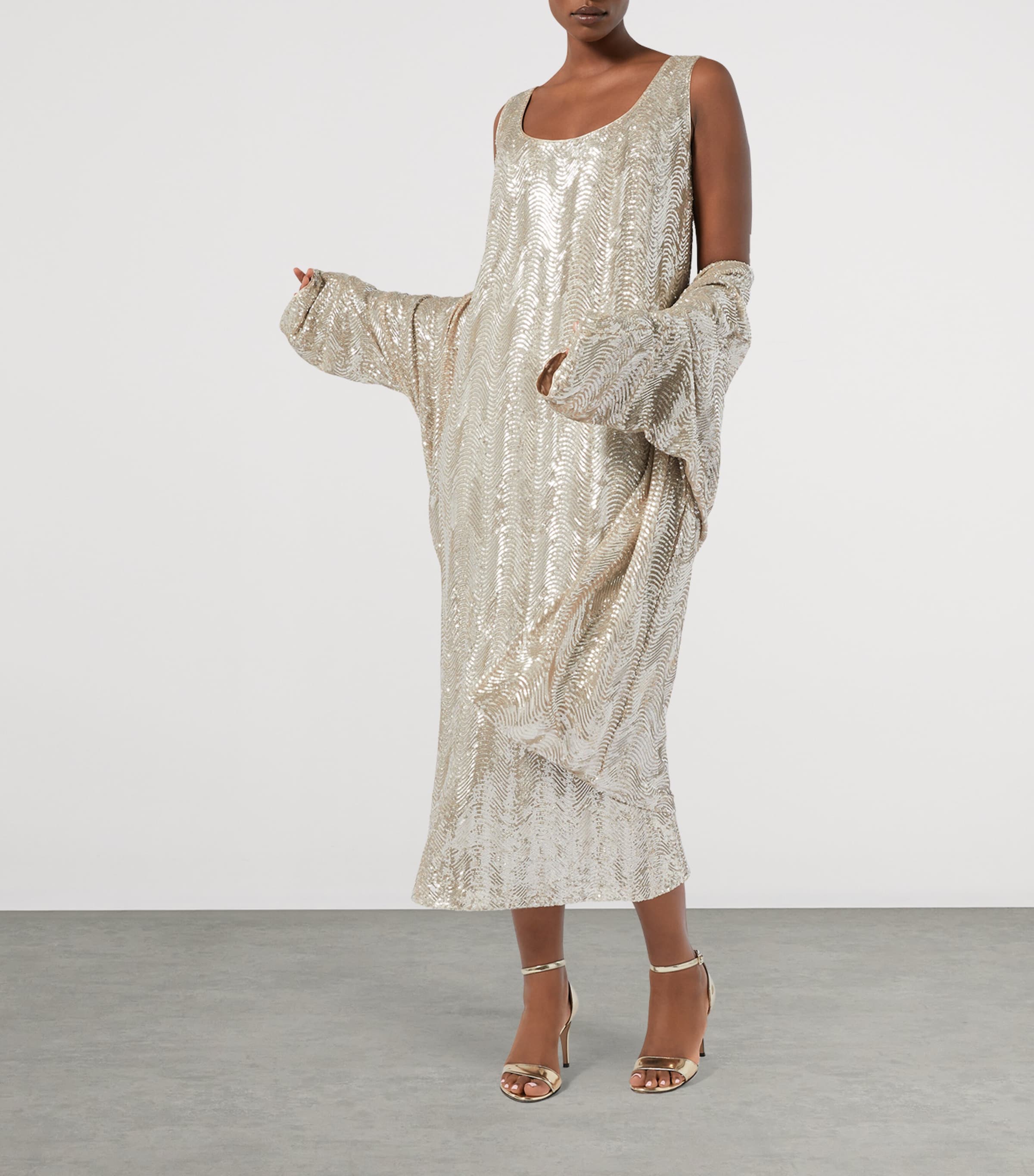 Sequin-Embellished Sacco Midi Dress BEIGE Image 4