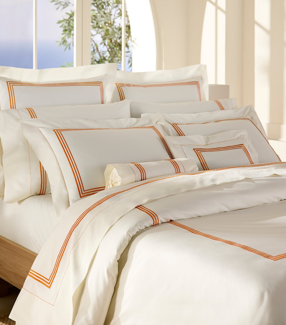 Pratesi Tre Righe Super King Flat Sheet (300cm x 270cm) Ivory/orange Image 2