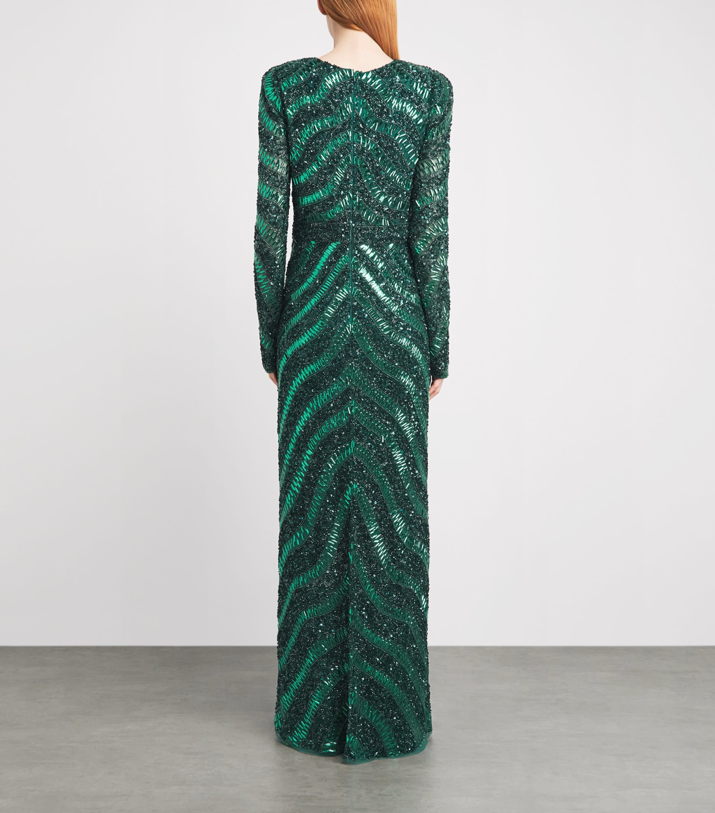 Raishma Womens Embellished V-Neck Eliana Gown Emerald Green Image 4