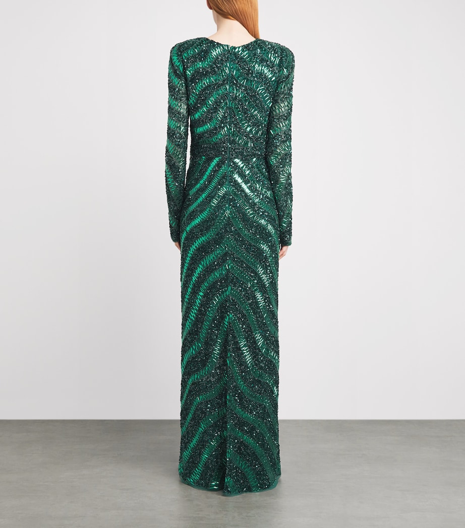 Raishma Womens Embellished V-Neck Eliana Gown Emerald Green Image 4