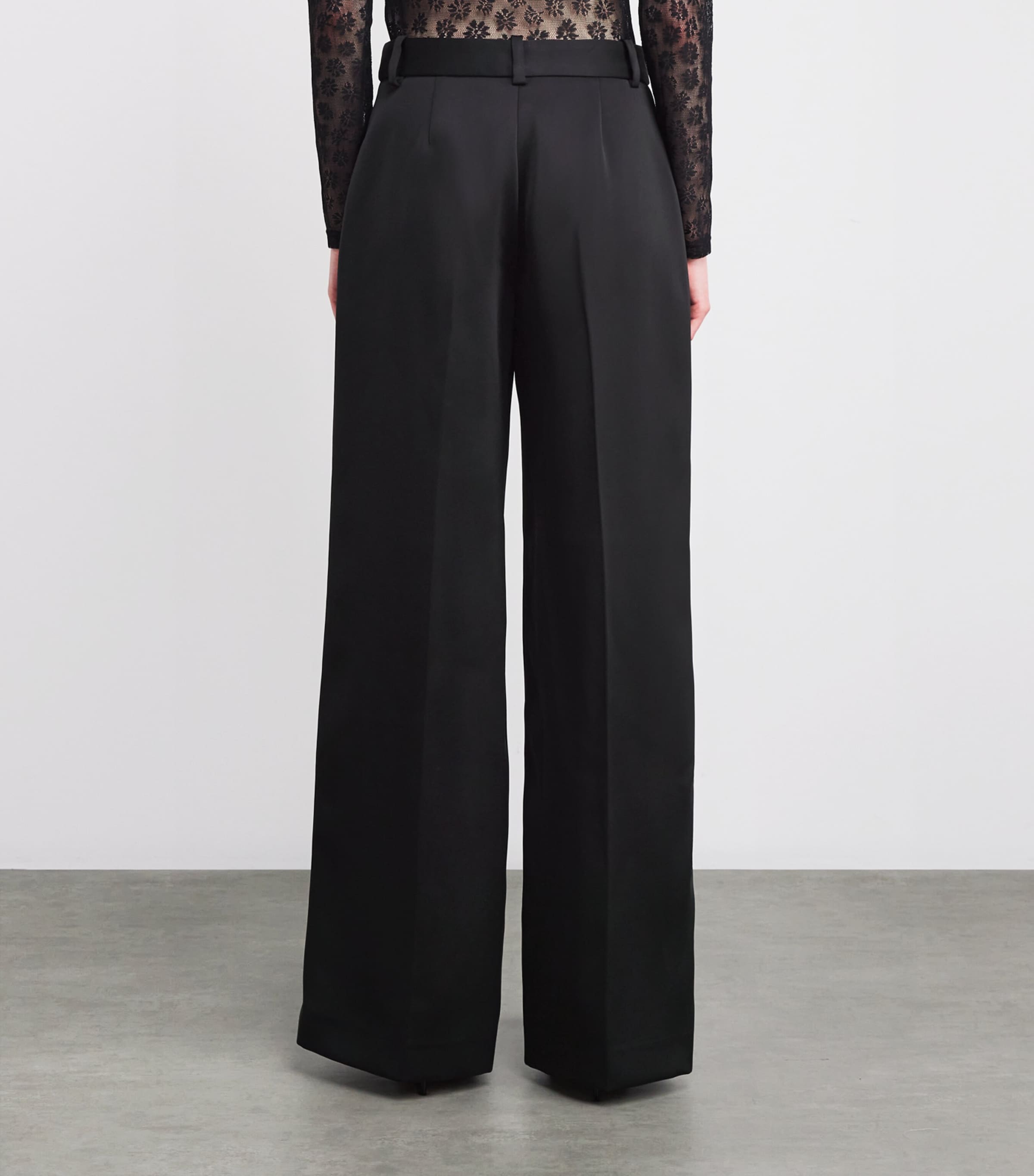 Satin High-Rise Straight Trousers BLACK Image 4