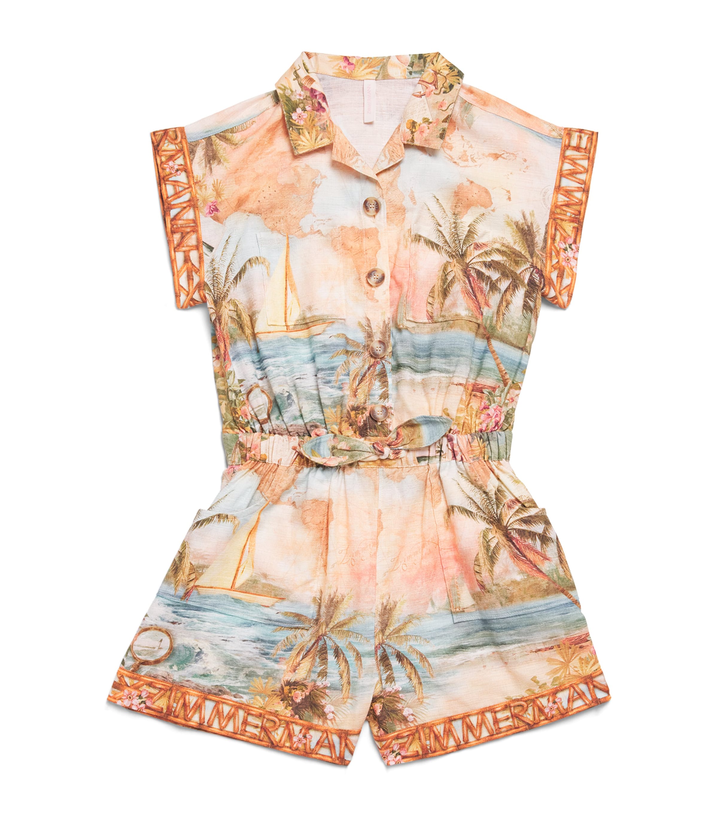 Zimmermann Kids Cotton Mahon Playsuit (2-12 Years) Island Map Blue Image 1