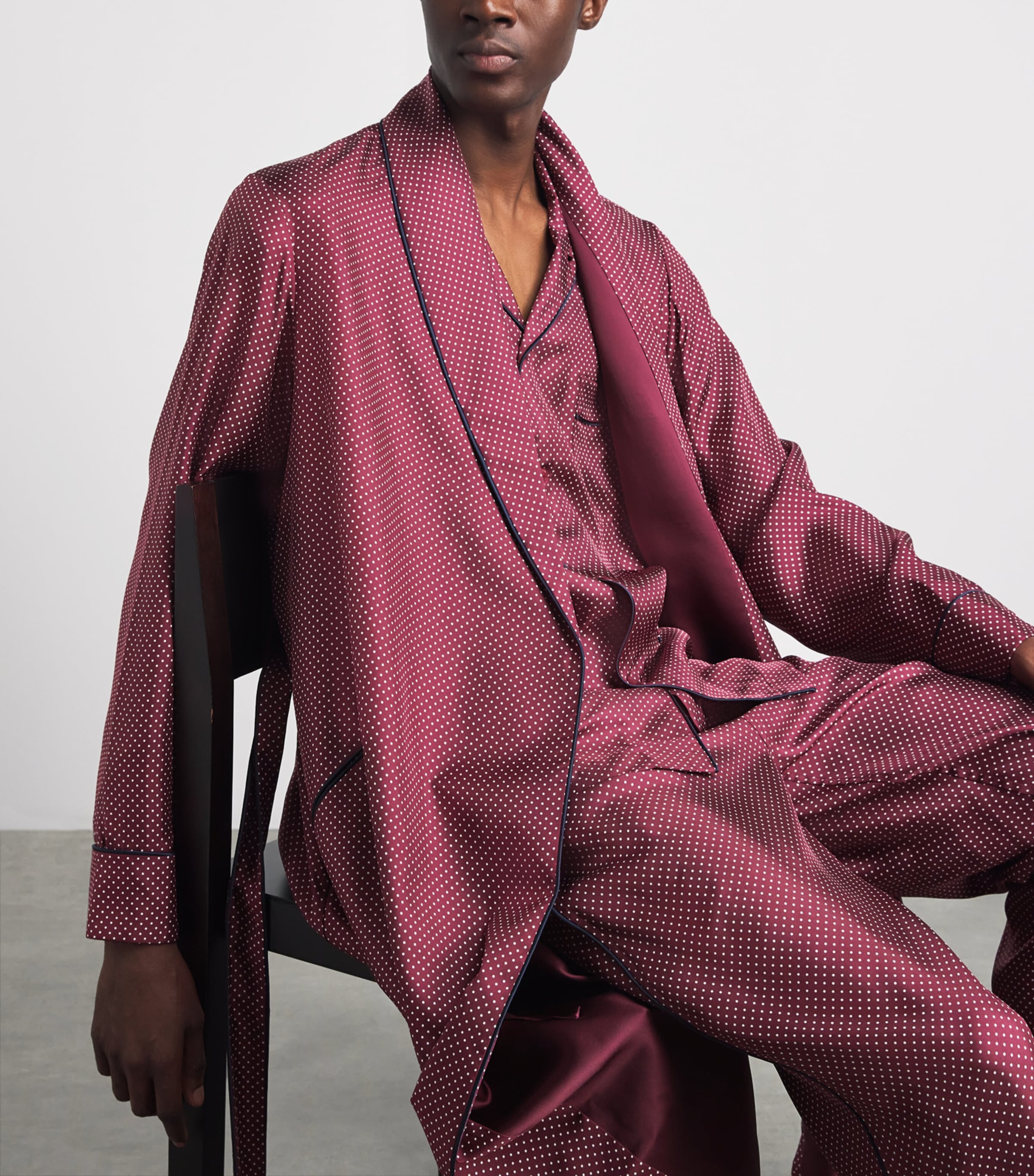 Olivia von Halle Mens Silk Twill Polka Dot Mescal Robe Bastien Image 3