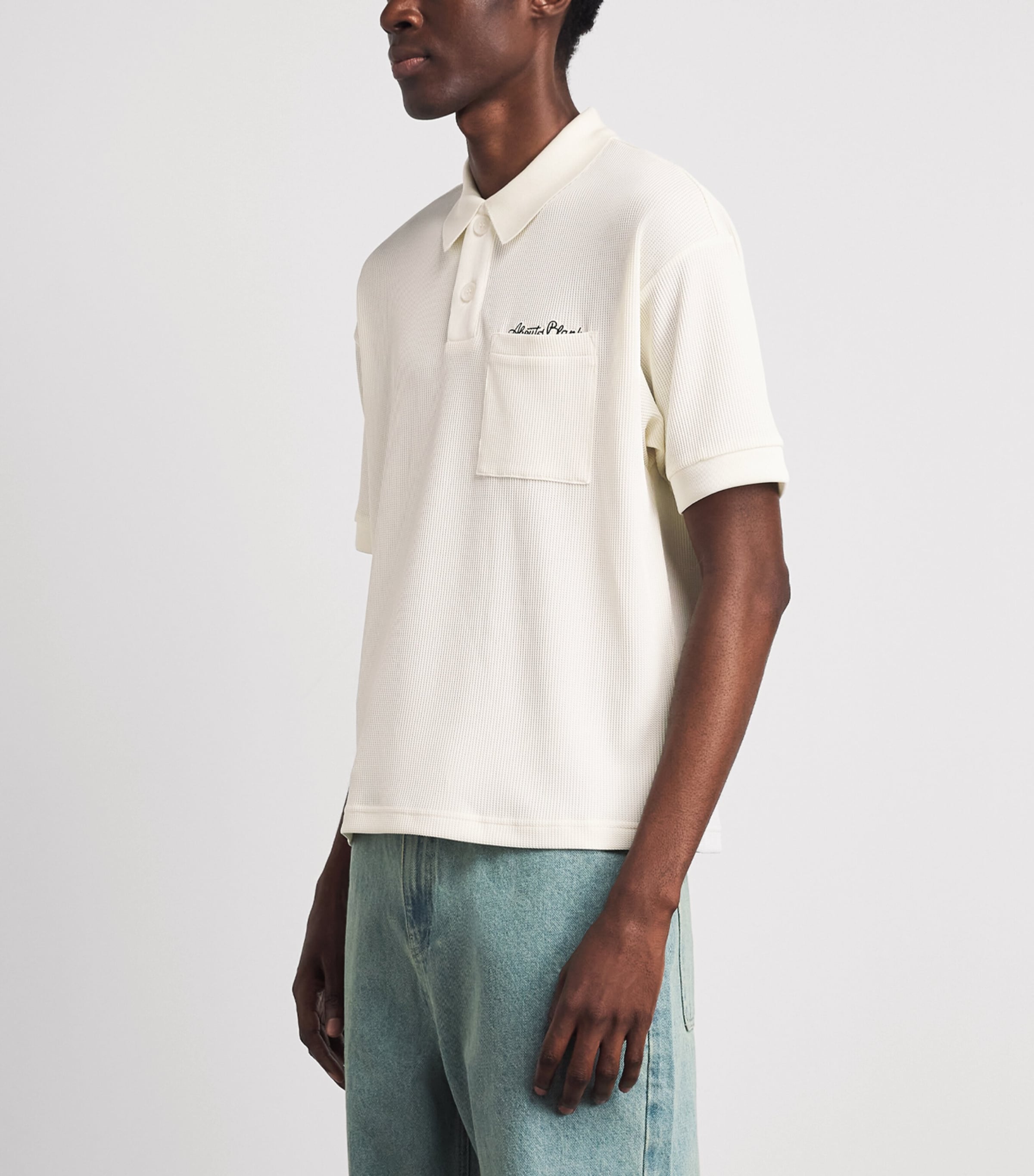 about:blank Mens Piqué Script Polo Shirt Oat Image 4