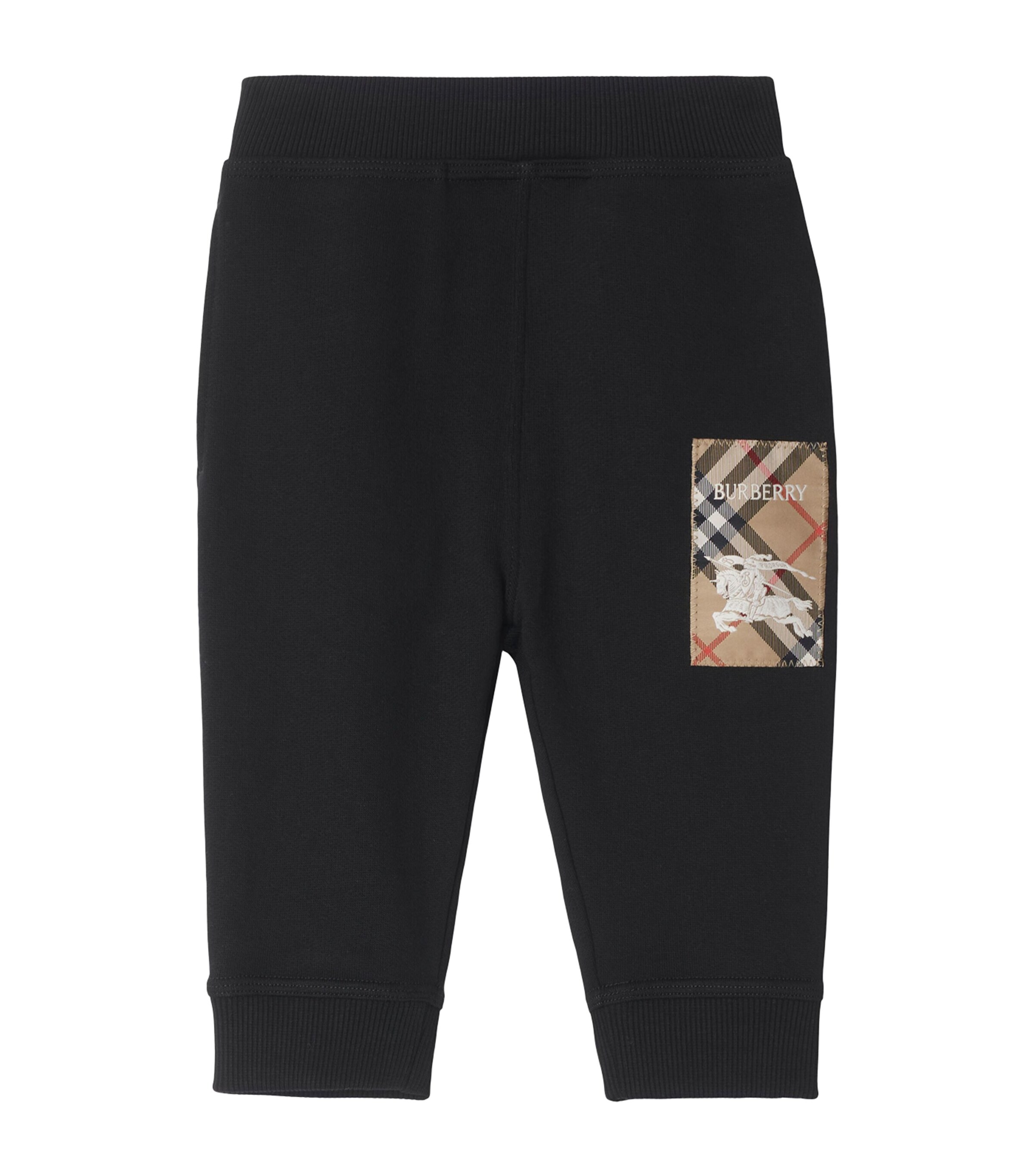Burberry Kids Cotton Check-Label Sweatpants (6-24 Months) Black Image 1