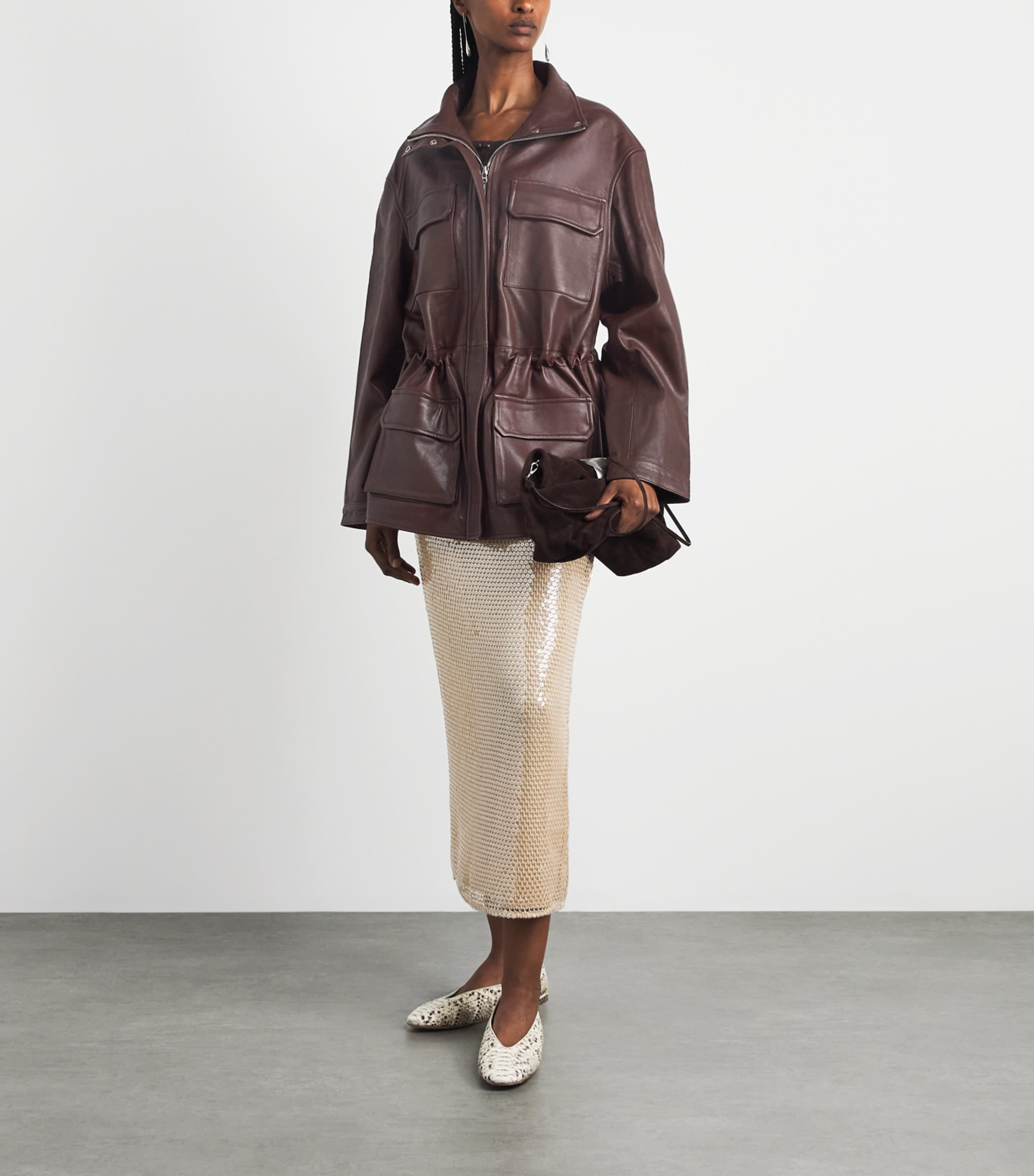Sandro Paris Womens Oversized Leather Jacket Bordeaux Image 2