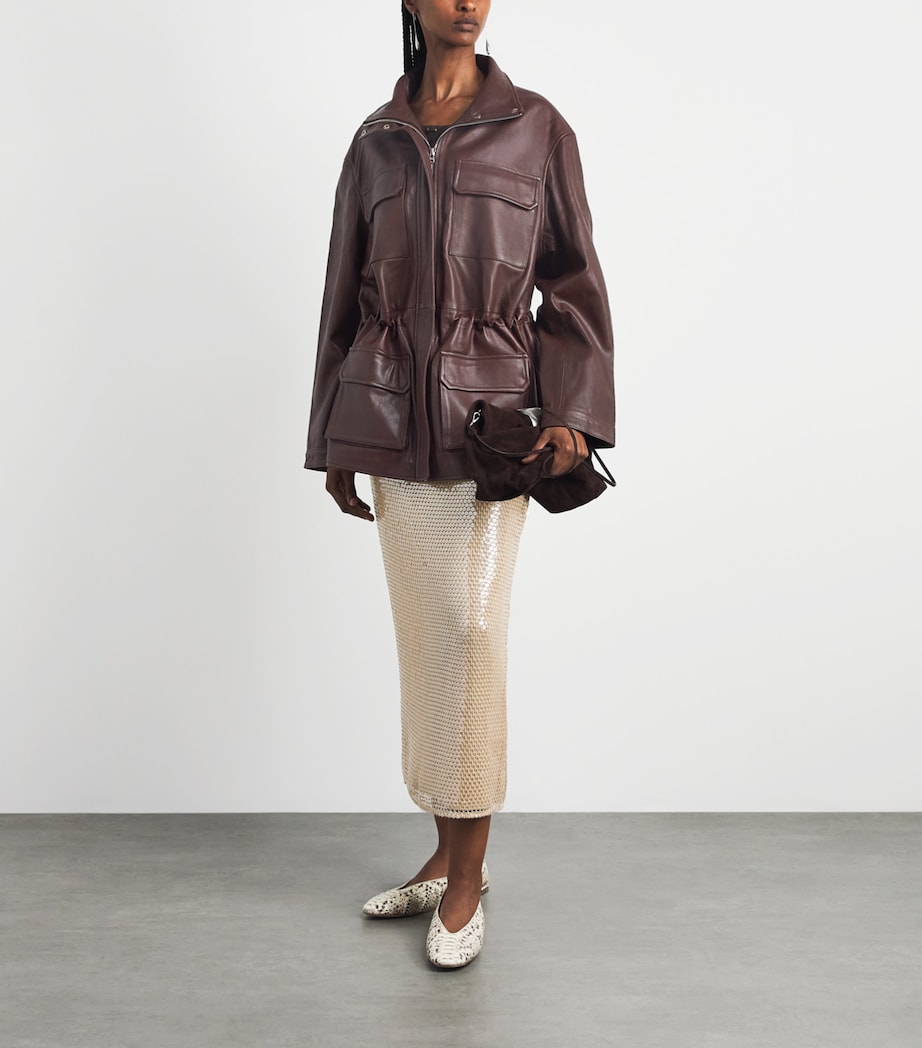 Sandro Paris Womens Oversized Leather Jacket Bordeaux Image 2