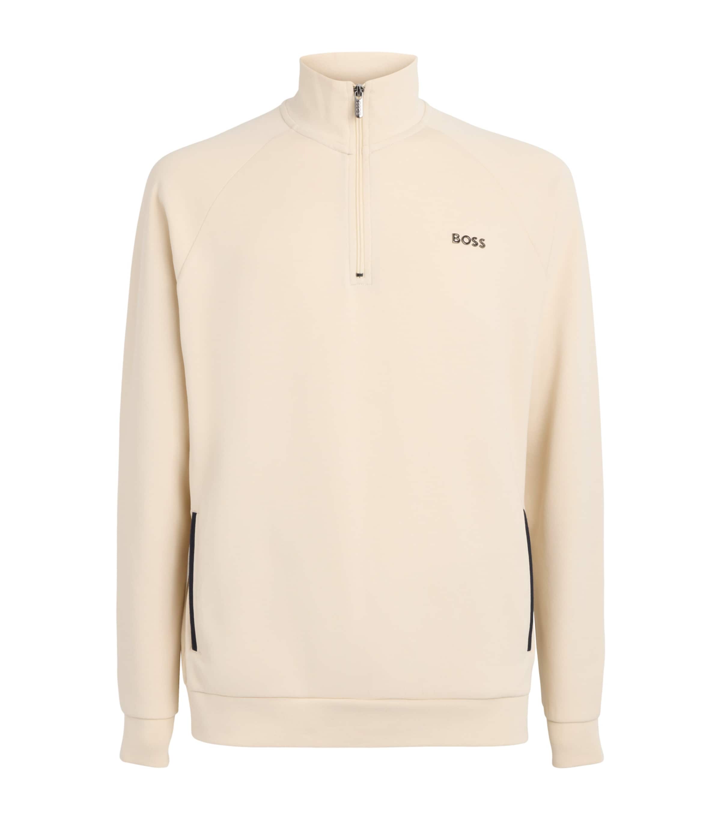 BOSS Mens Sense Quarter-Zip Sweatshirt Open White Image 1