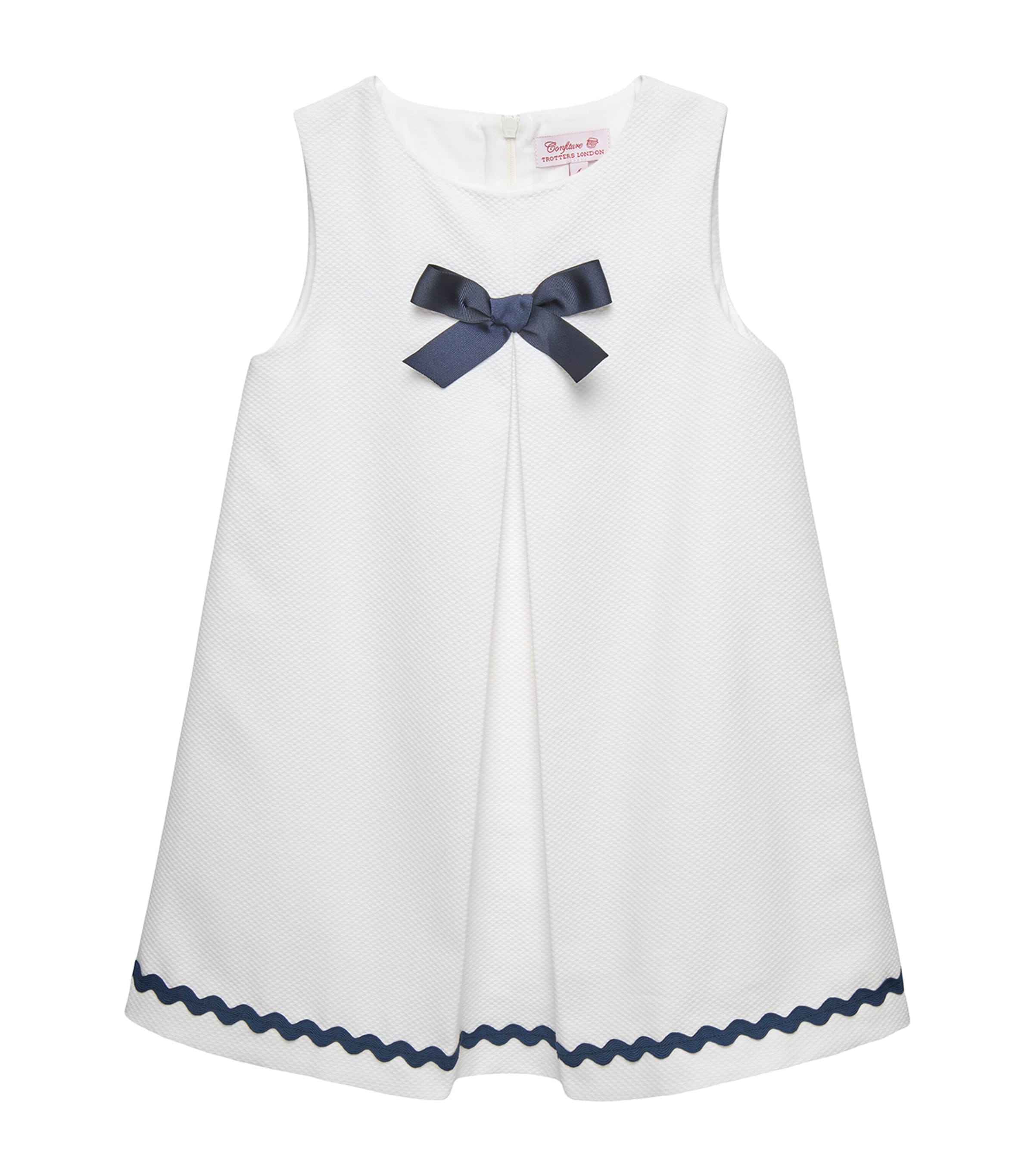 Trotters Cotton Piqué Mia Dress (6-11 Years) White/navy Image 1