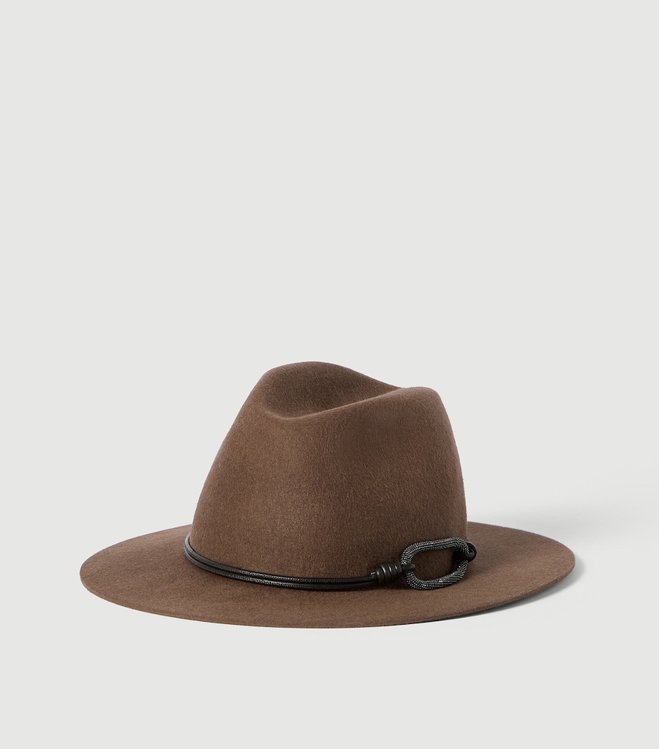 Brunello Cucinelli Felt Monili-Detail Fedora Coffee Image 3
