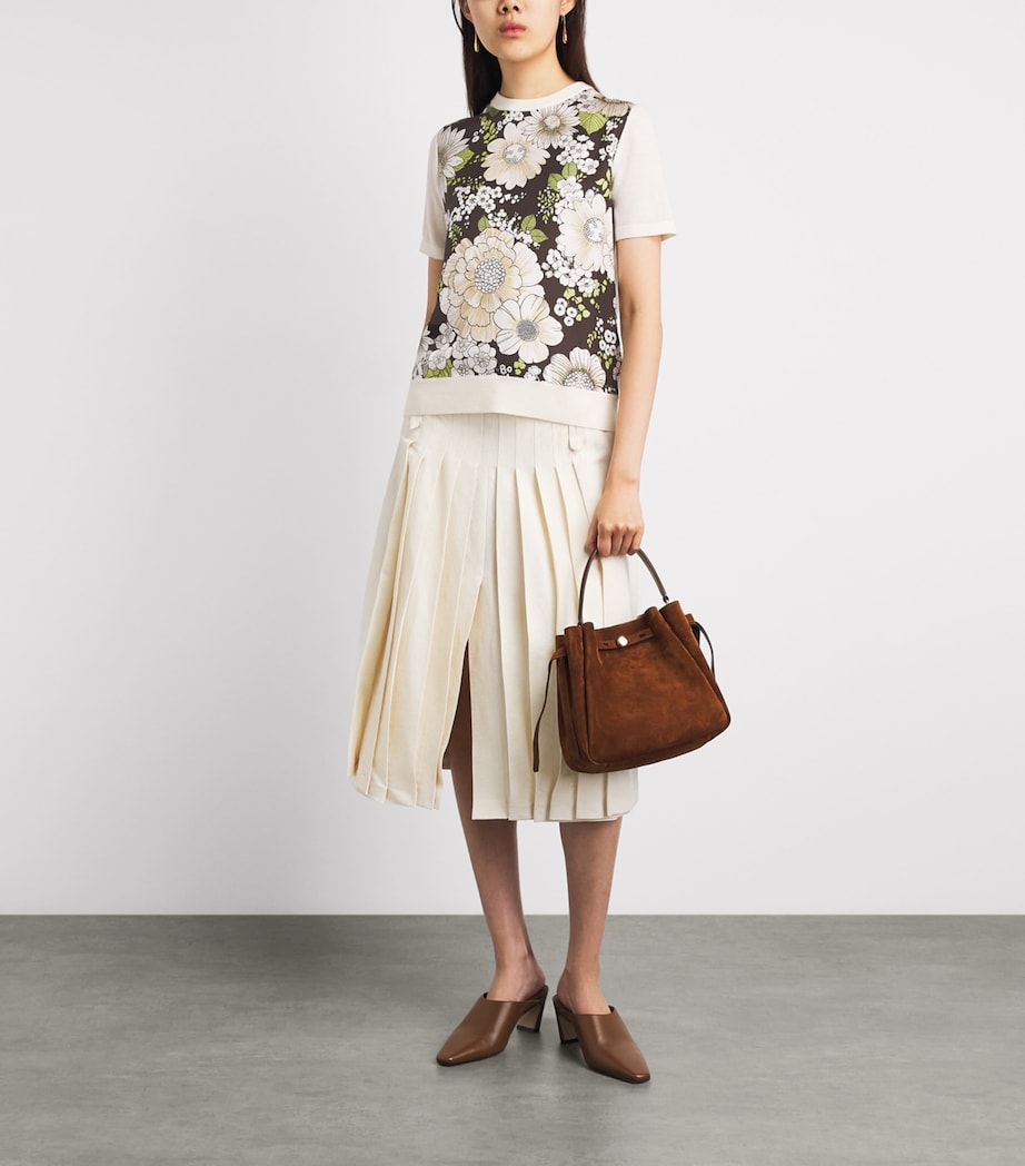 Tory Burch Womens Silk-Wool Floral T-Shirt N Ivory / Br Flor Image 2