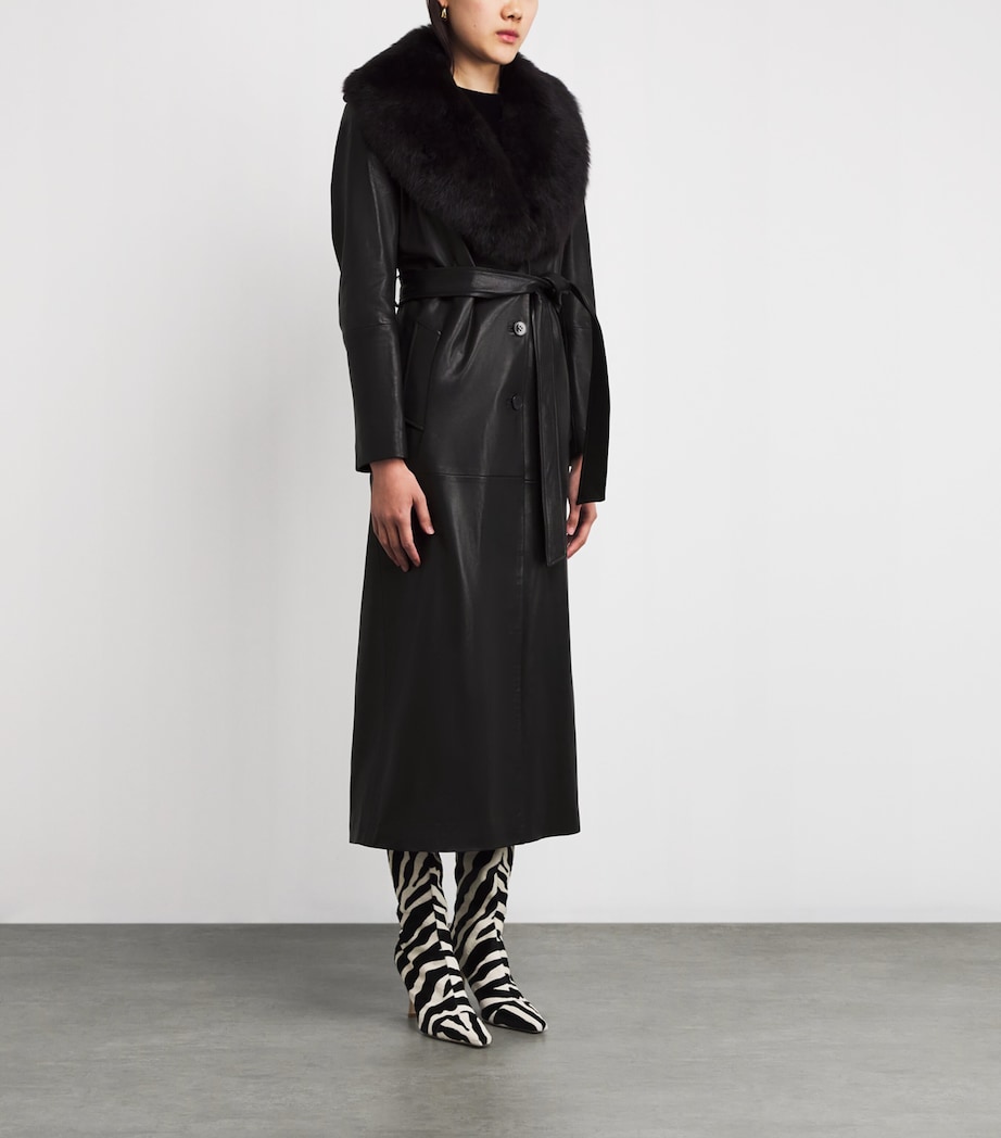 Shearling-Collar Dakota Leather Coat BLACK ESPRESSO Image 3