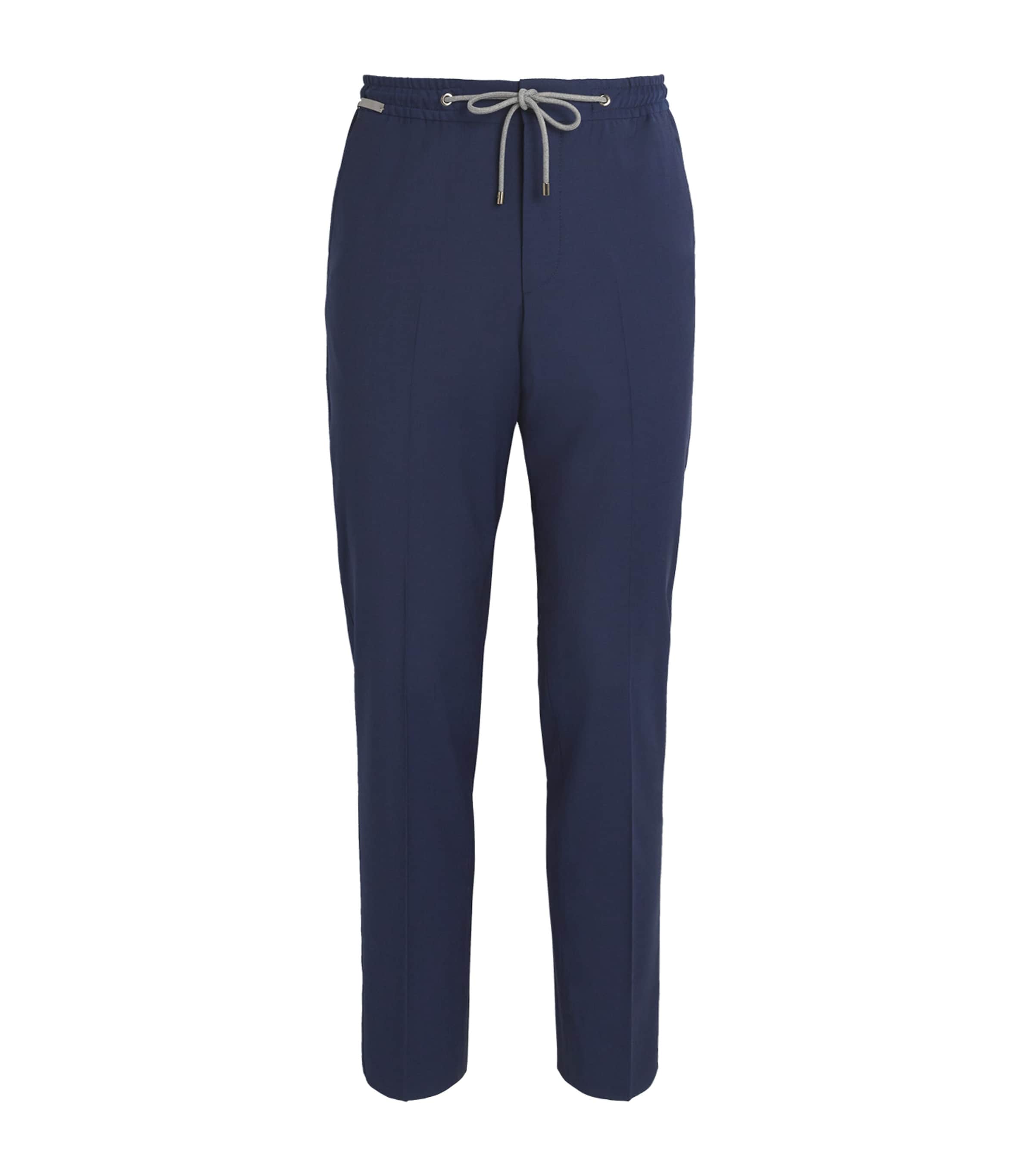 Wool Drawstring Straight Trousers 005 BLUE Image 1