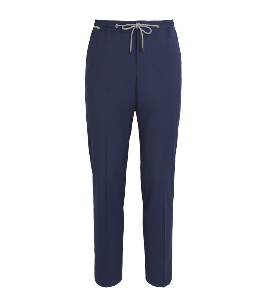Wool Drawstring Straight Trousers 005 BLUE Image 1