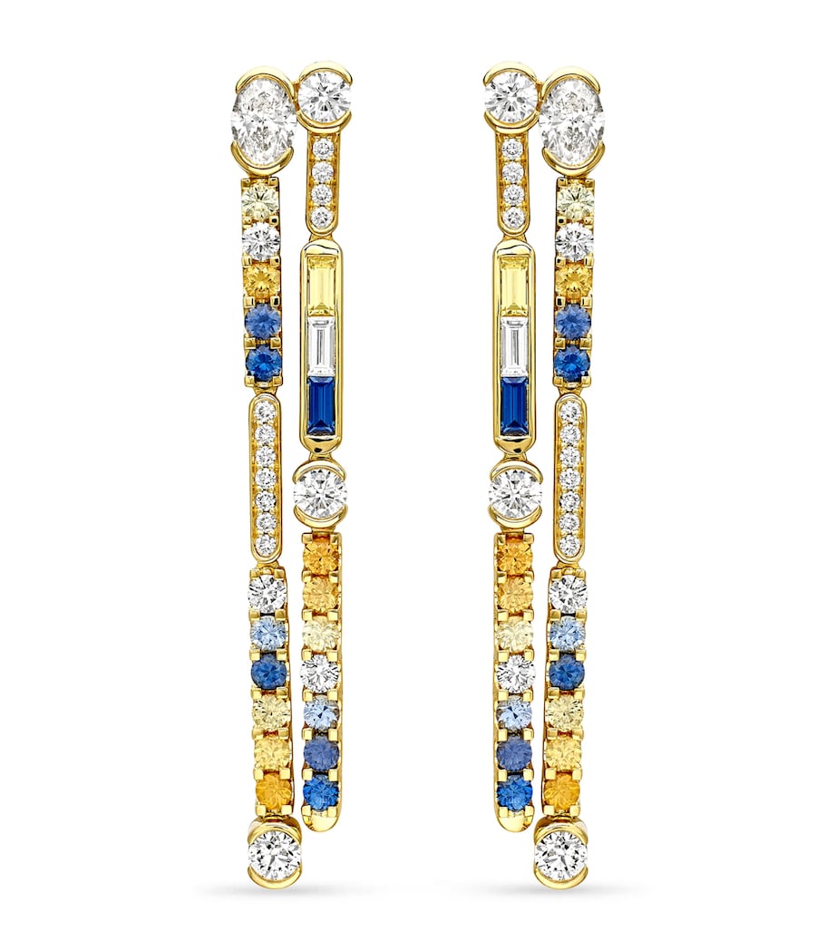 Boodles Yellow Gold, Diamond, Sapphire and Tsavorite Play of Light Drop Earrings Yellow Gold Image 1
