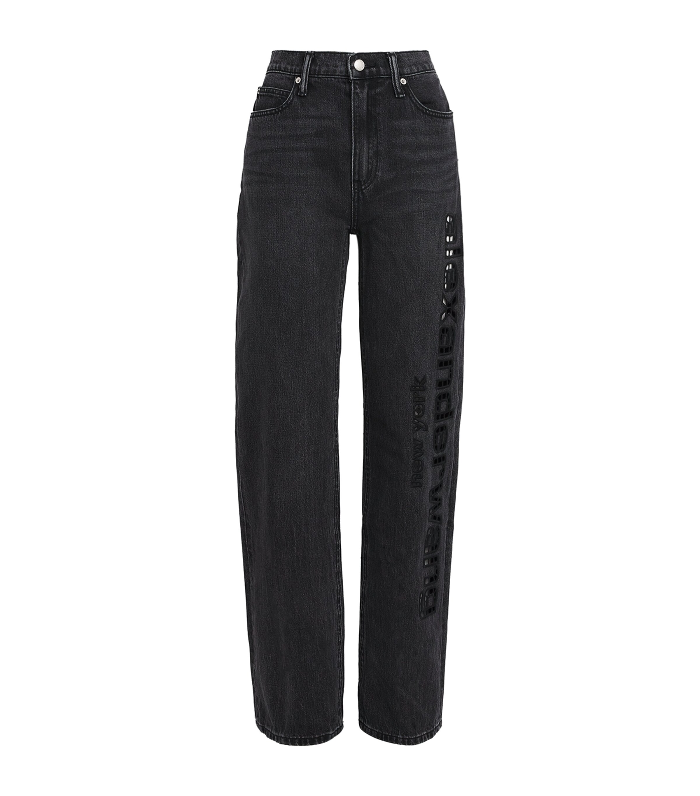 Alexander Wang Womens Cut-Out Logo Relaxed Jeans Grey Aged Image 1