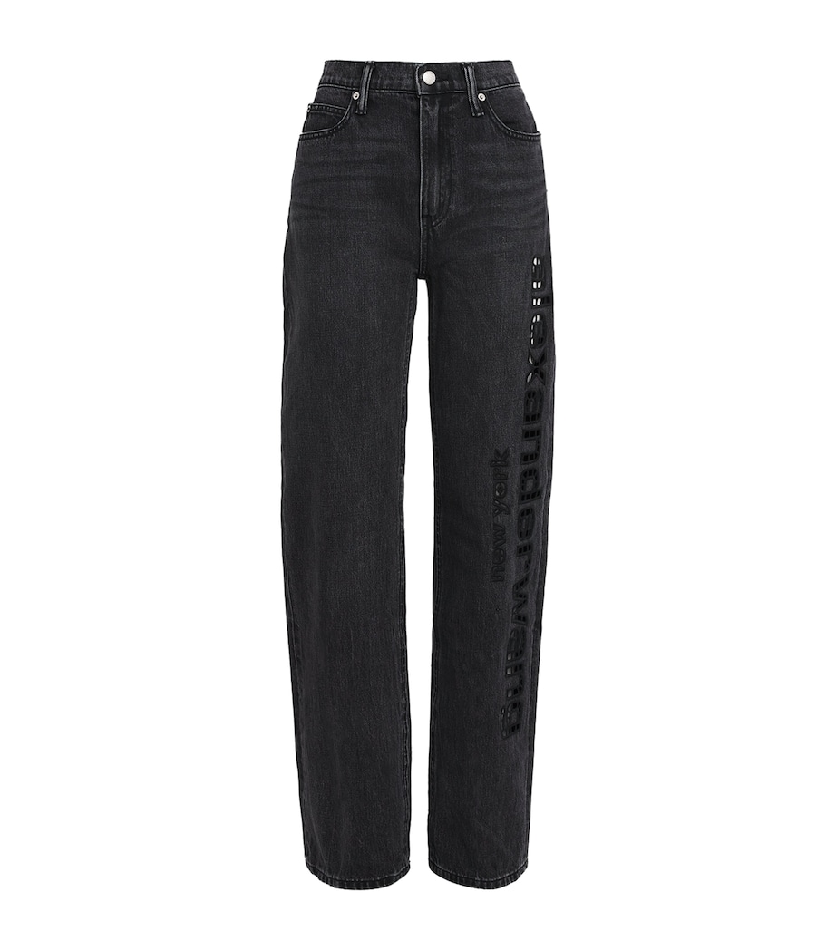 Alexander Wang Womens Cut-Out Logo Relaxed Jeans Grey Aged Image 1